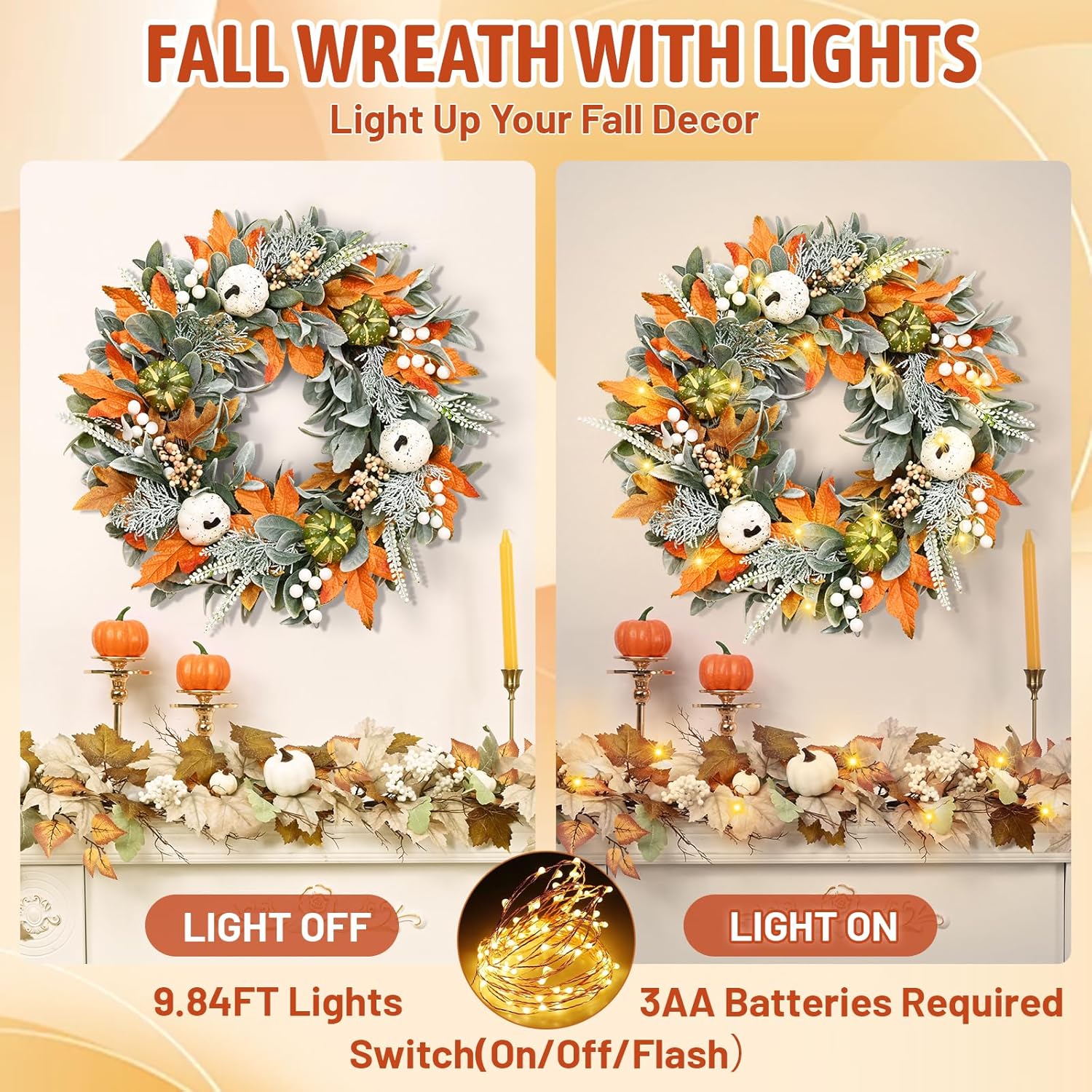 Stunning 22 Inch Fall Wreath for Front Door
