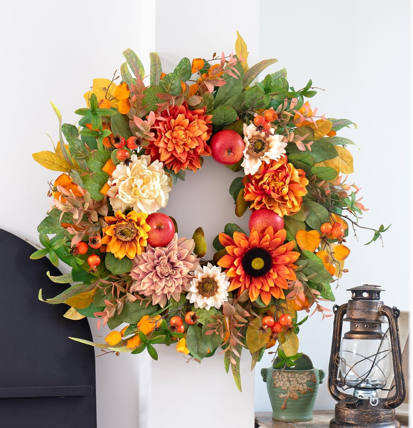 24 Inch Fall Wreath for Front Door Decor