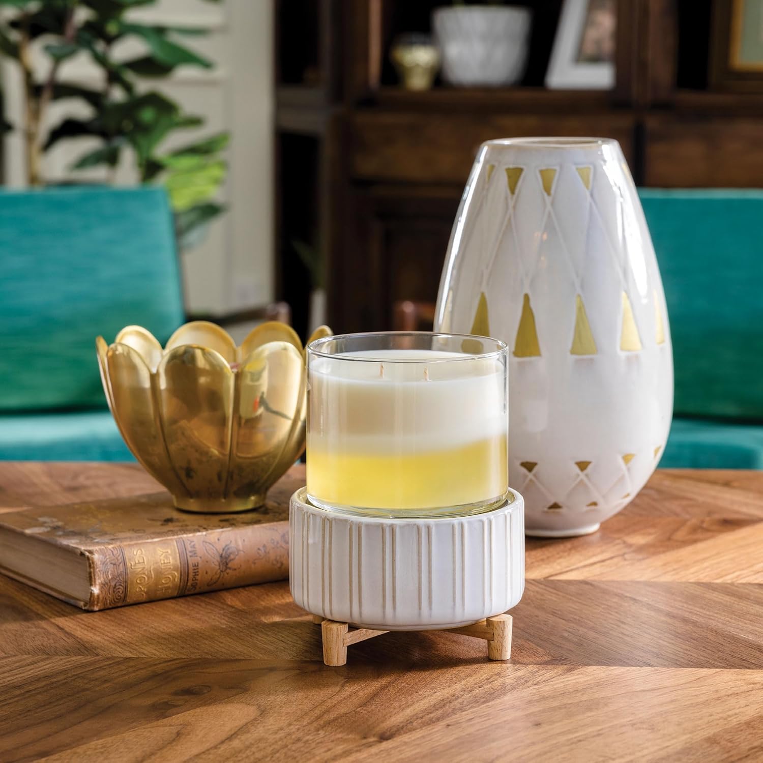 Candle Warmers ETC 2-in-1 Ceramic and Wood Fragrance Warmer
