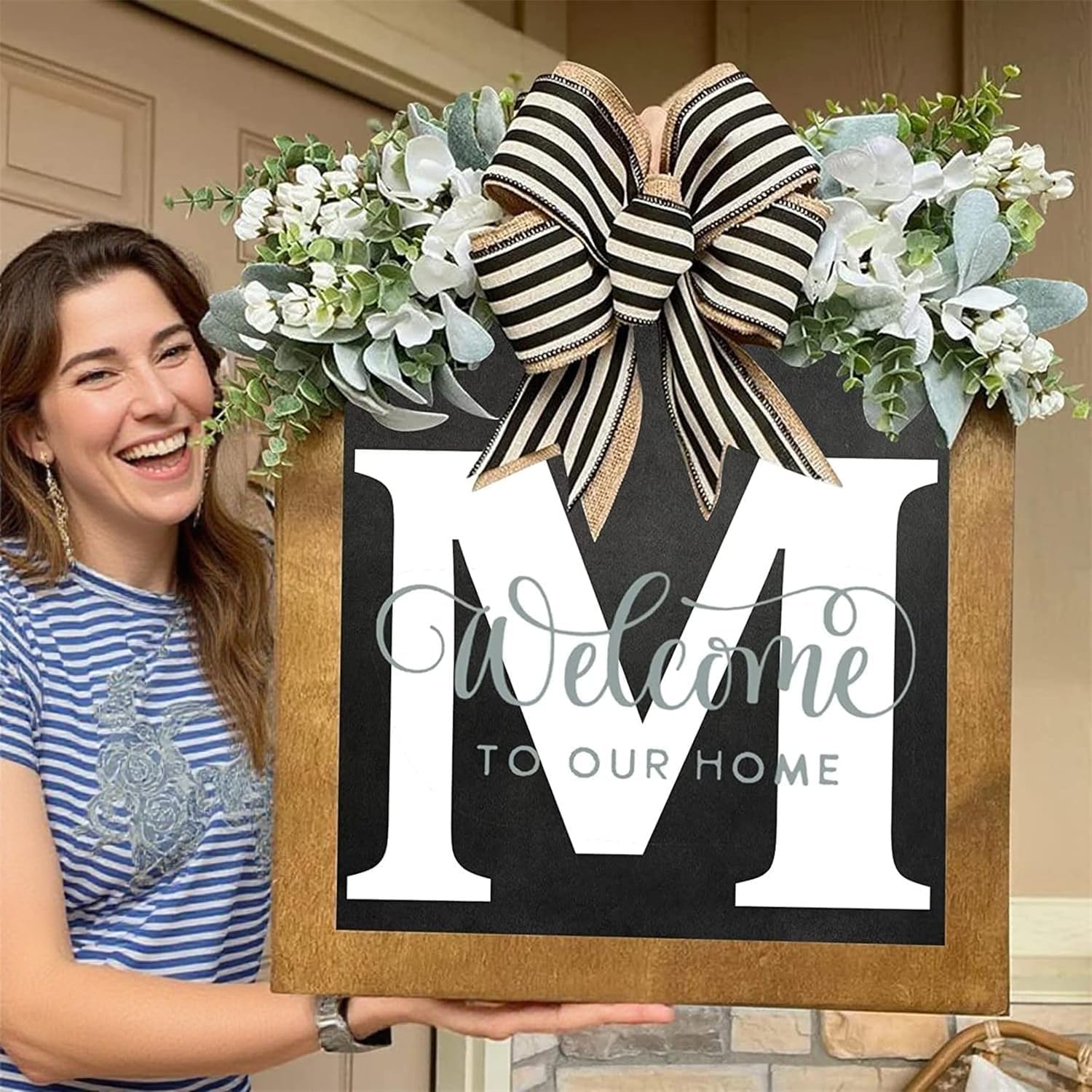 16 Personalized M Letter Wooden Welcome Sign