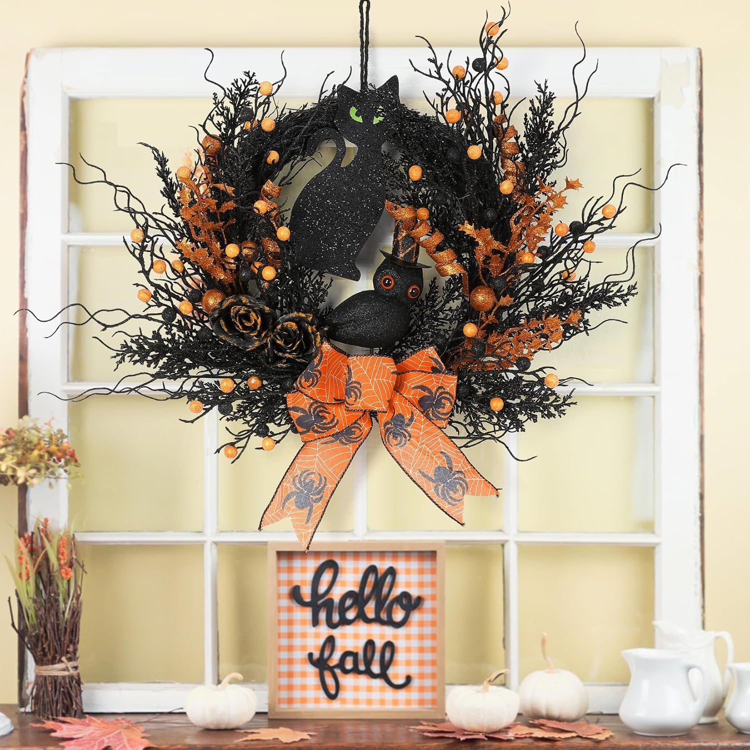 22 Inch Artificial Halloween Wreath for Front Door