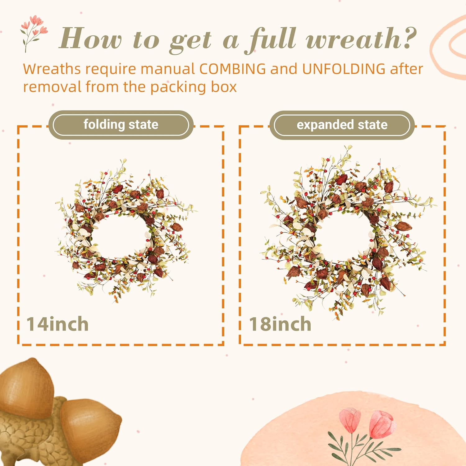 YNYLCHMX 18 Inch Fall Wreath for Front Door