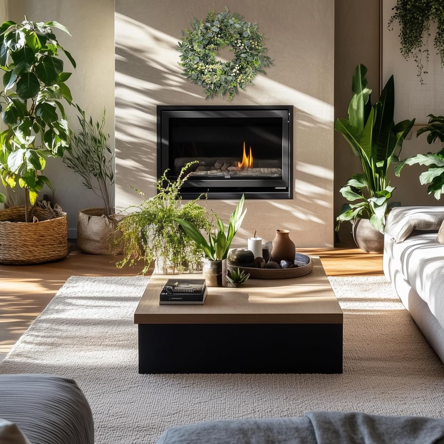 22 Inch Eucalyptus Wreath with Berries and Olive Leaves Artificial Decor