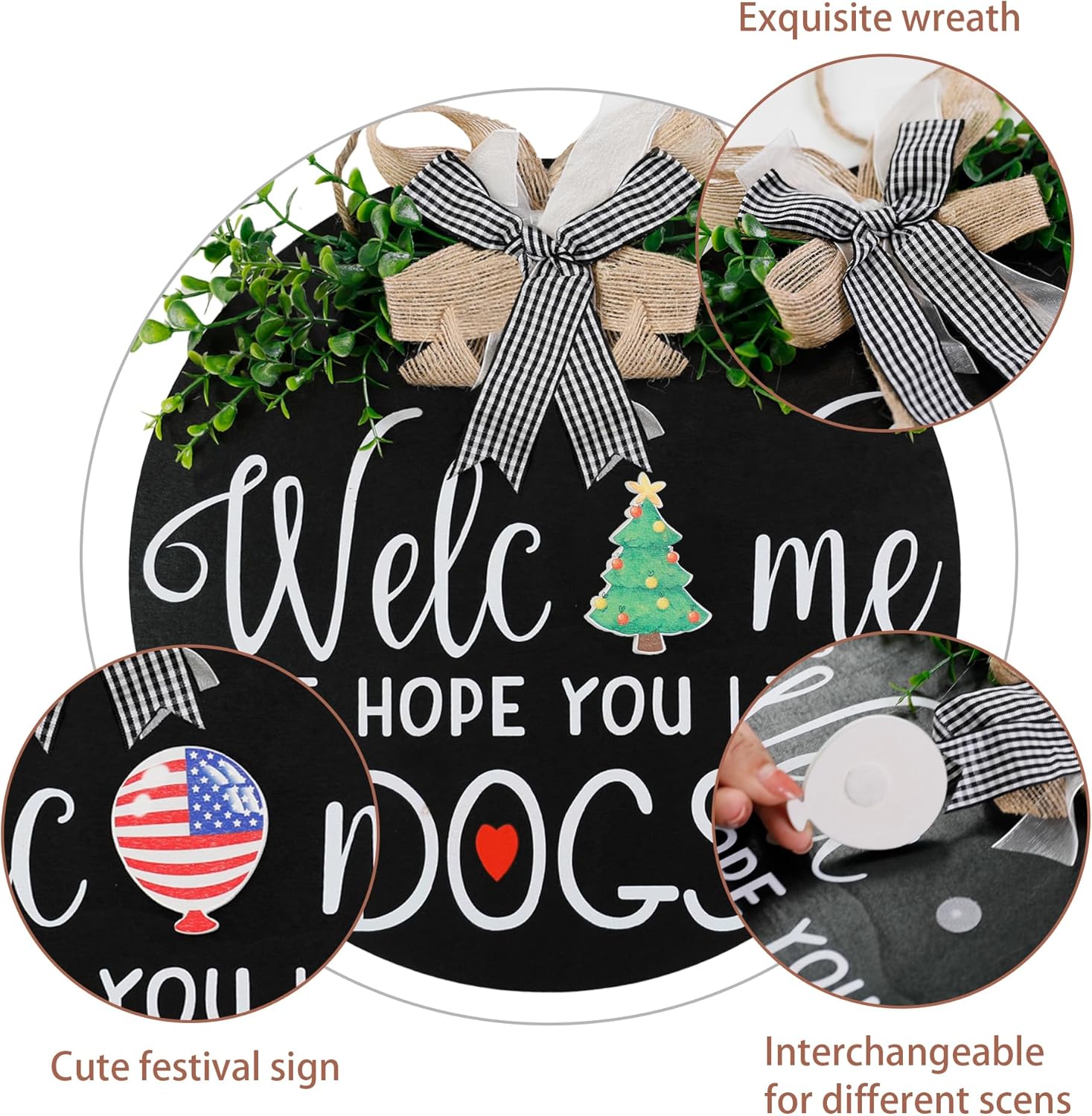 Zavothy Interchangeable Welcome Wreath Sign for Farmhouse Front Porch Decor