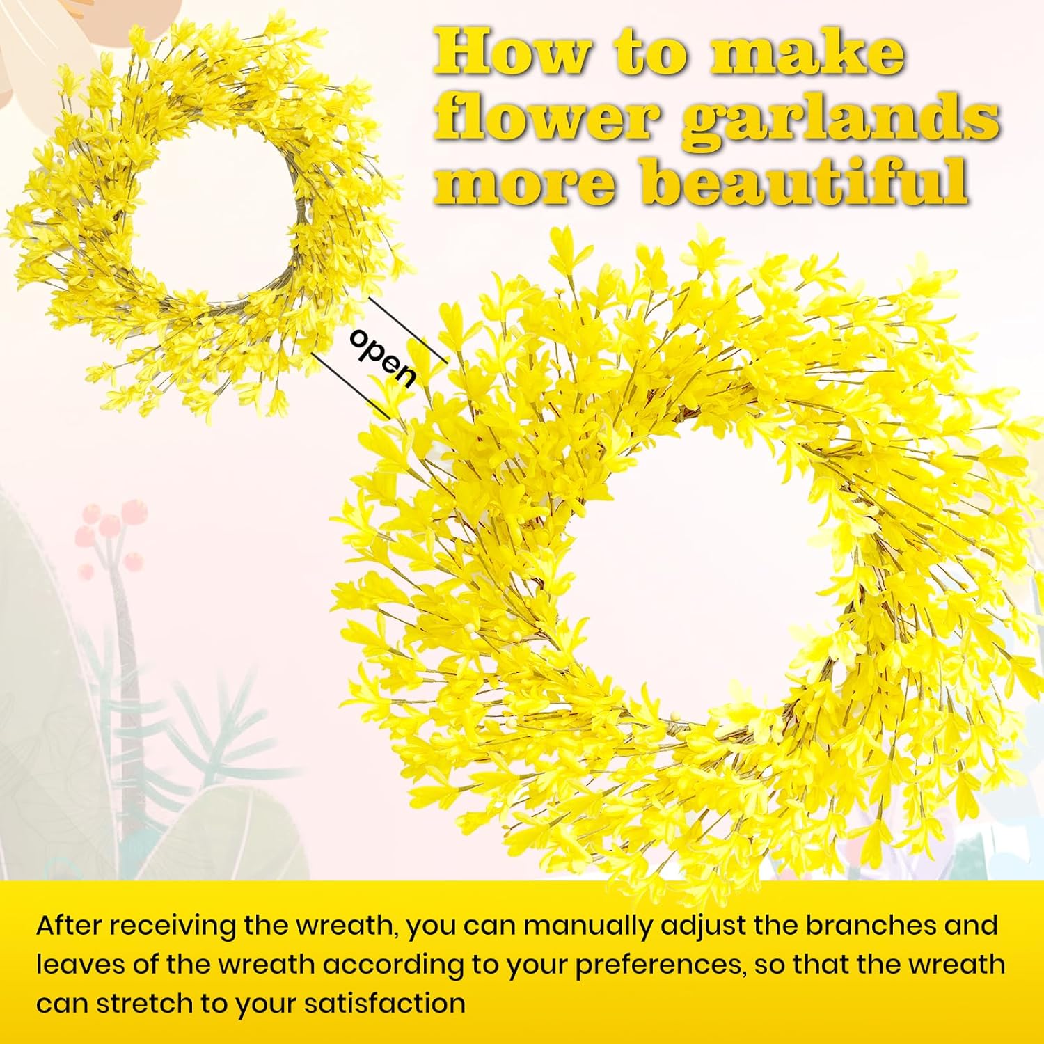 20 inch Artificial Forsythia Wreath for Front Door and Porch Decor