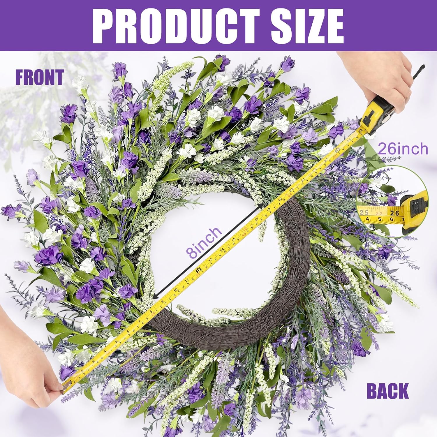 Artgar 26 Inch Lavender Wreath for Front Door