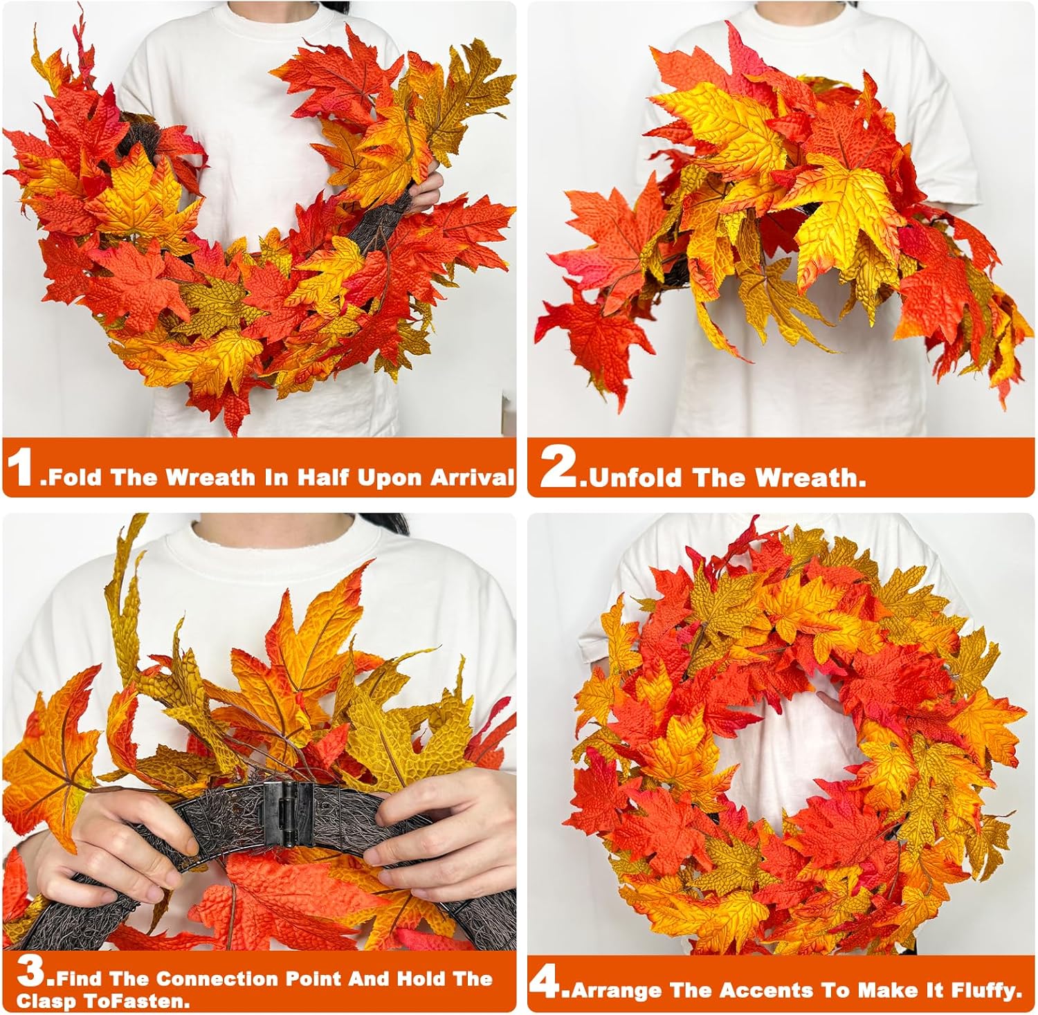 26 Inch Foldable Fall Wreath with Timer and Lights