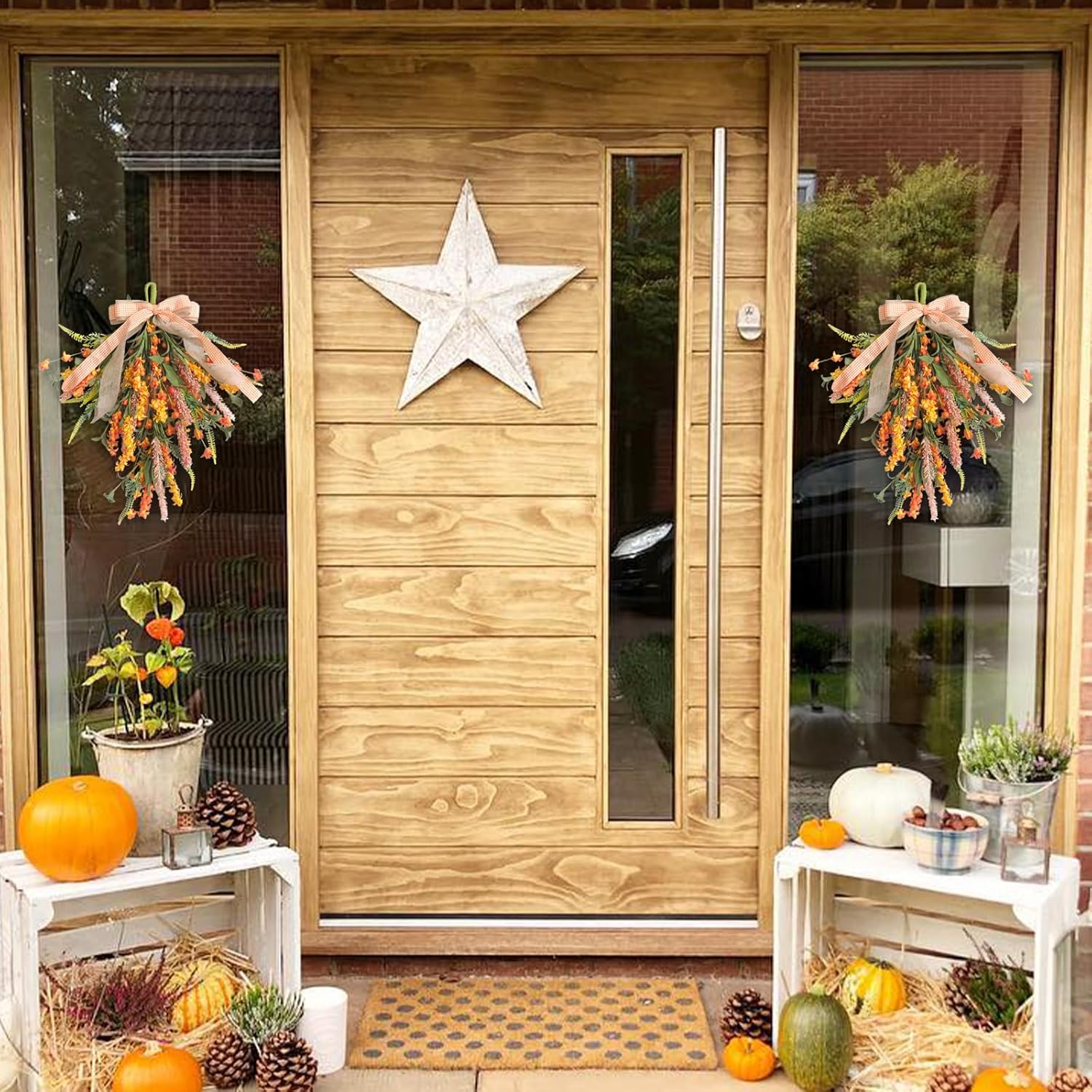 Set of 2 Fall Swags with Artificial Flowers and Berries
