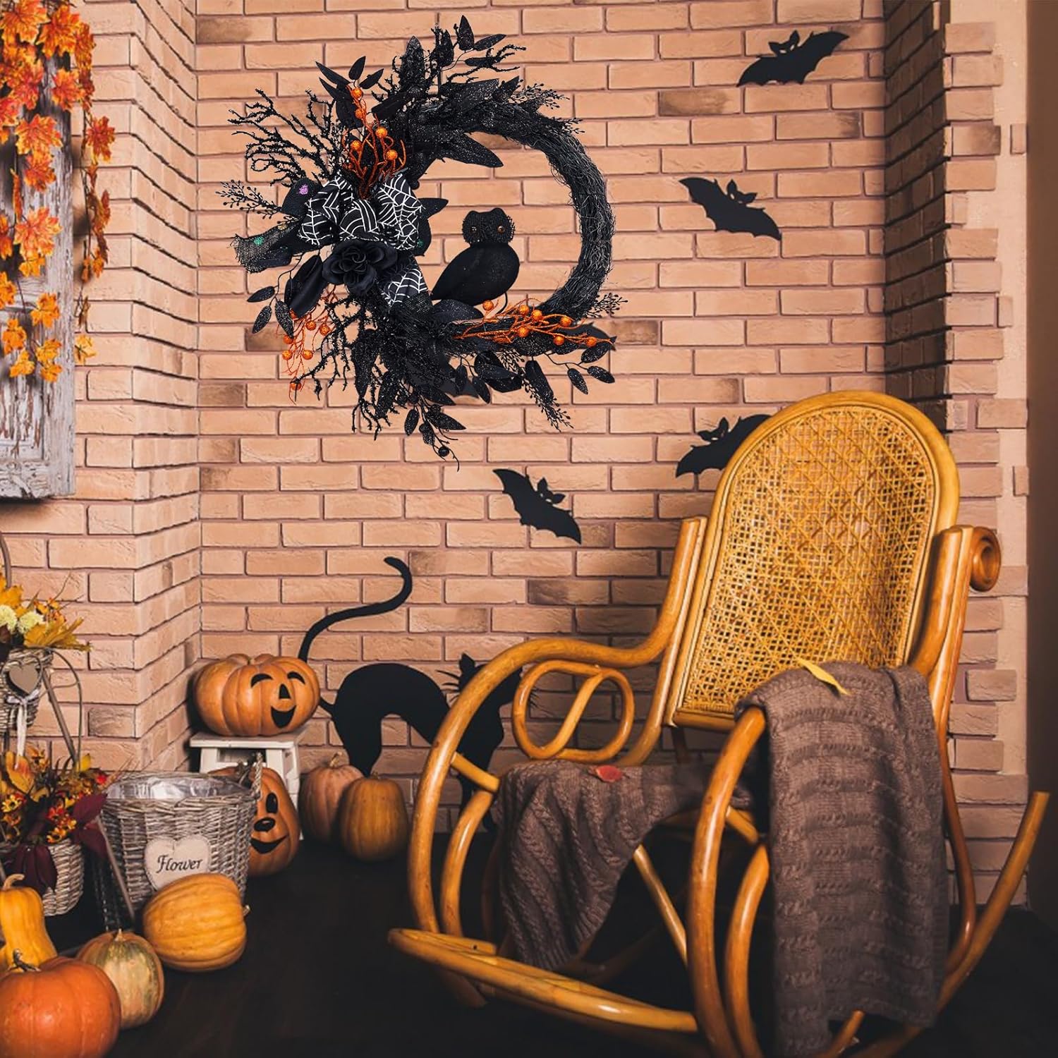 20 Inch Halloween Owl Wreath Door Decor