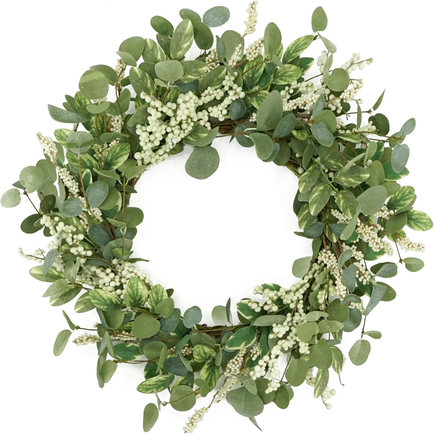 20 Inch Green Eucalyptus Wreath with Berries for Front Door Decor