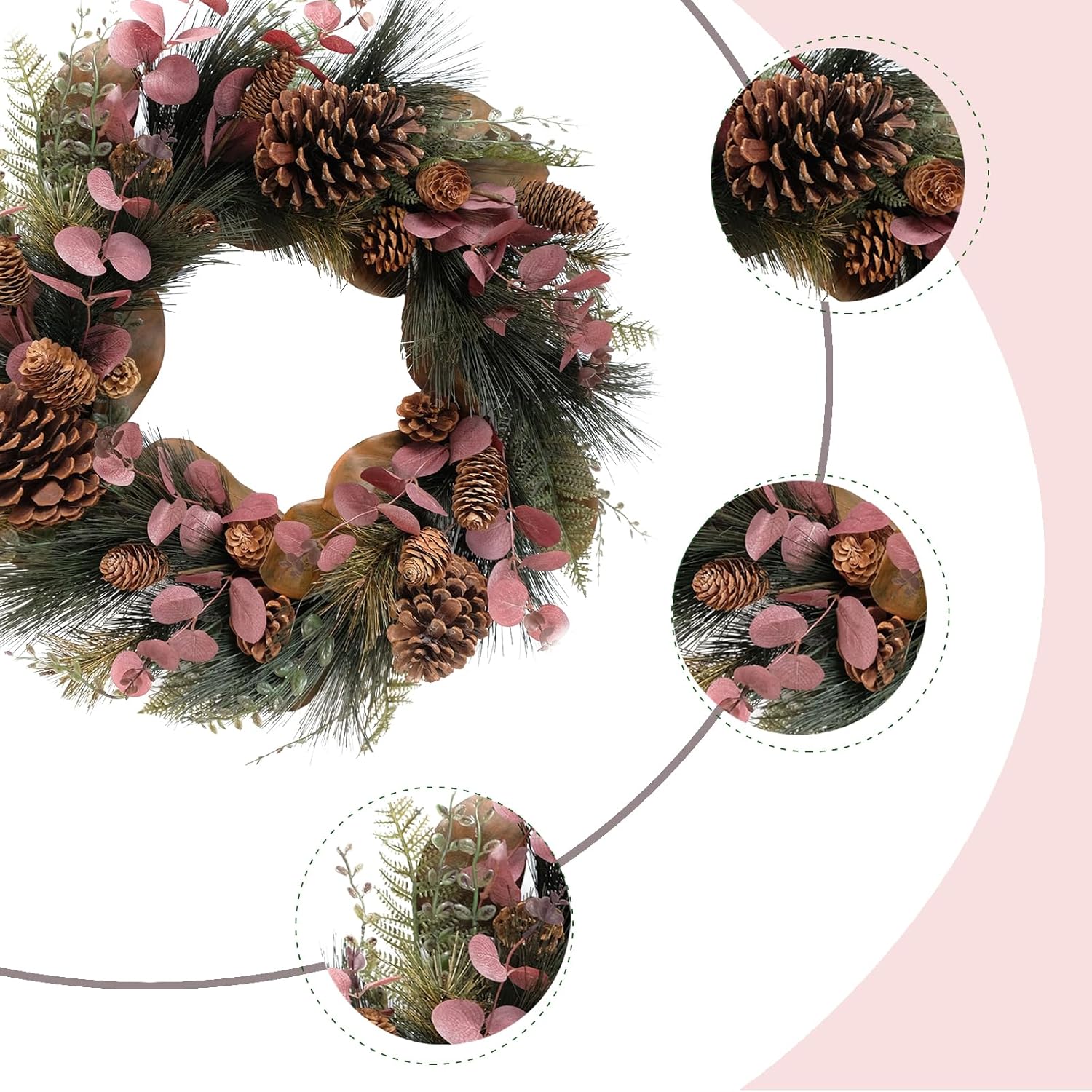 TEMPUS 20 Inch Christmas Wreath with Magnolia and Red Eucalyptus Leaves