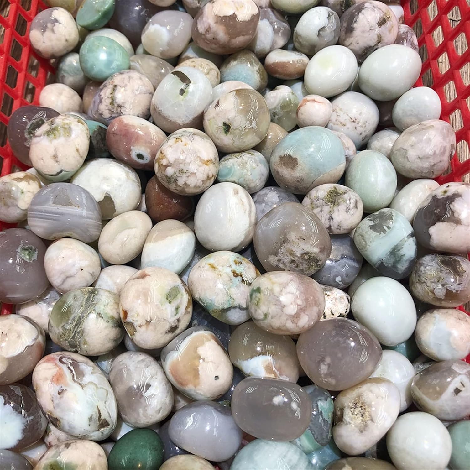1pc Natural Green Sakura Agate Tumbled Stone Home Decor