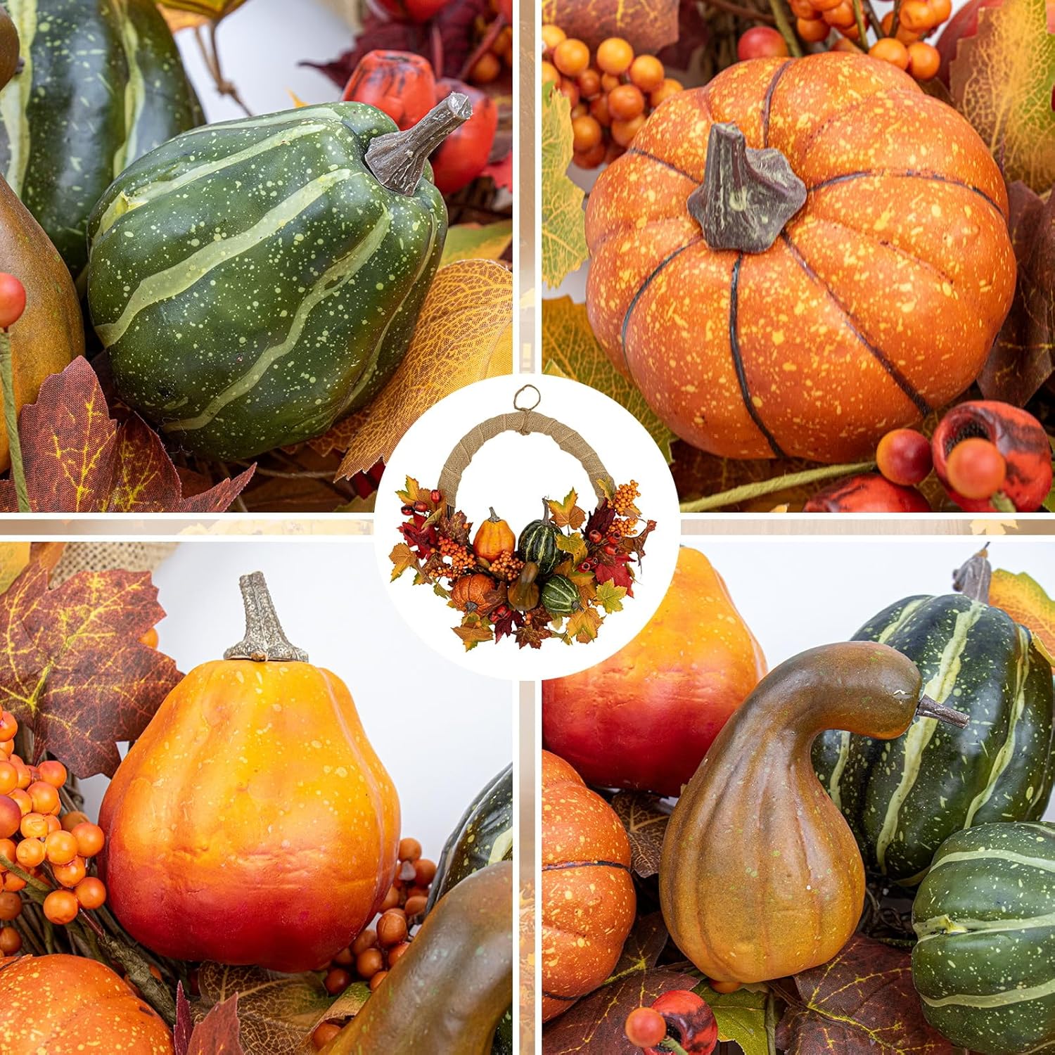 LLZLL Fall Wreath 20 Inch Artificial Thanksgiving Wreath with Pumpkins Berries and Leaves for Front Door