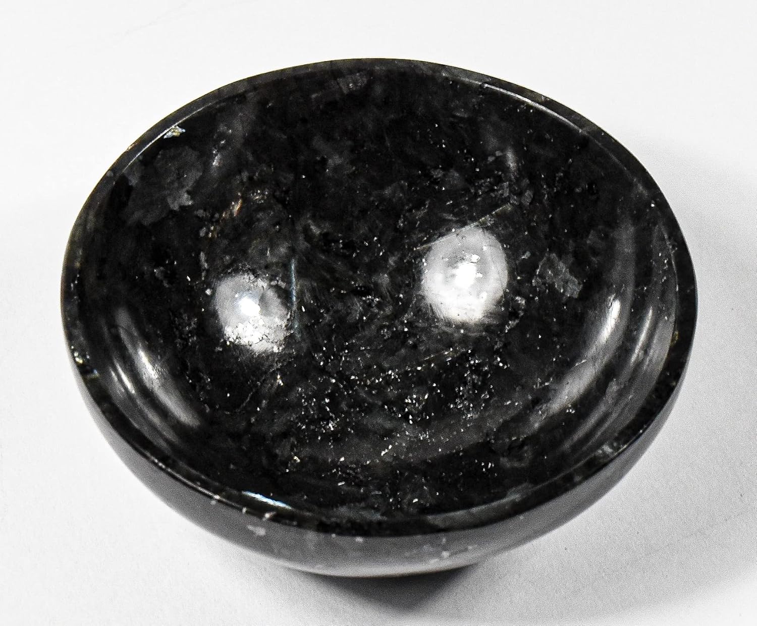 3 Inch Black Larvikite Gemstone Bowl with Moonstone