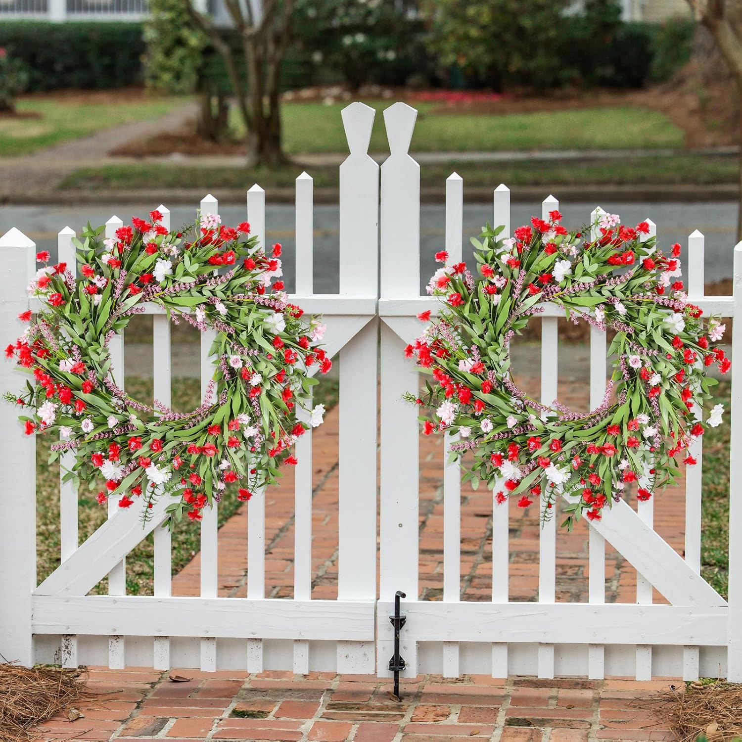 26 Inch Artificial Spring Wreath with Wildflowers for Front Door Decor