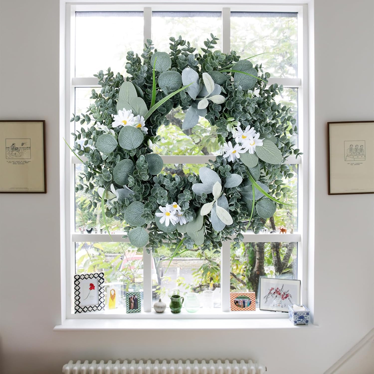Gixie Home 20 Inch Artificial Eucalyptus Door Wreath