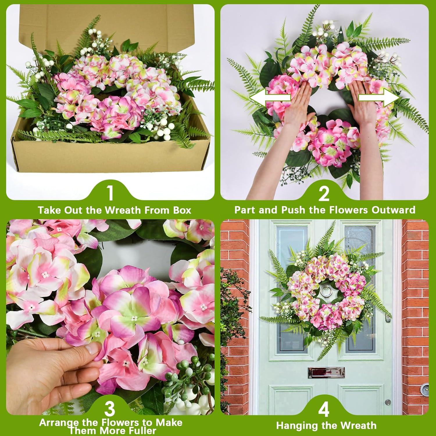 25 Inch Ombre Hydrangea Wreath for Front Door Decor