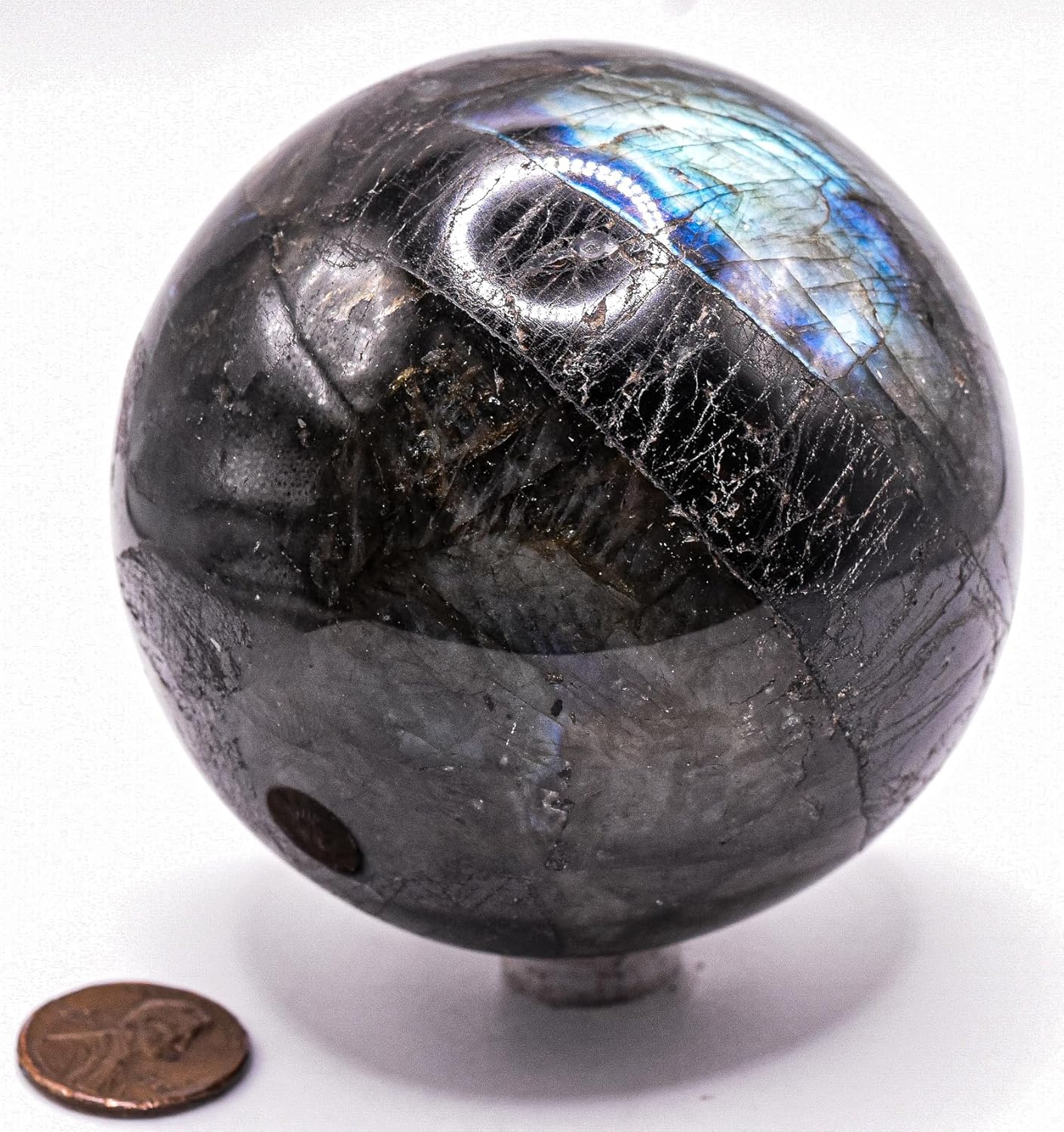 Rainbow Blue Flash Labradorite Sphere with Stand