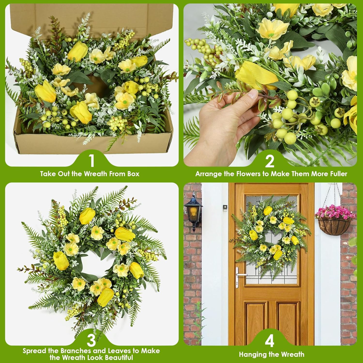 Beinhome 26 Inch Tulip Wreath for Front Door