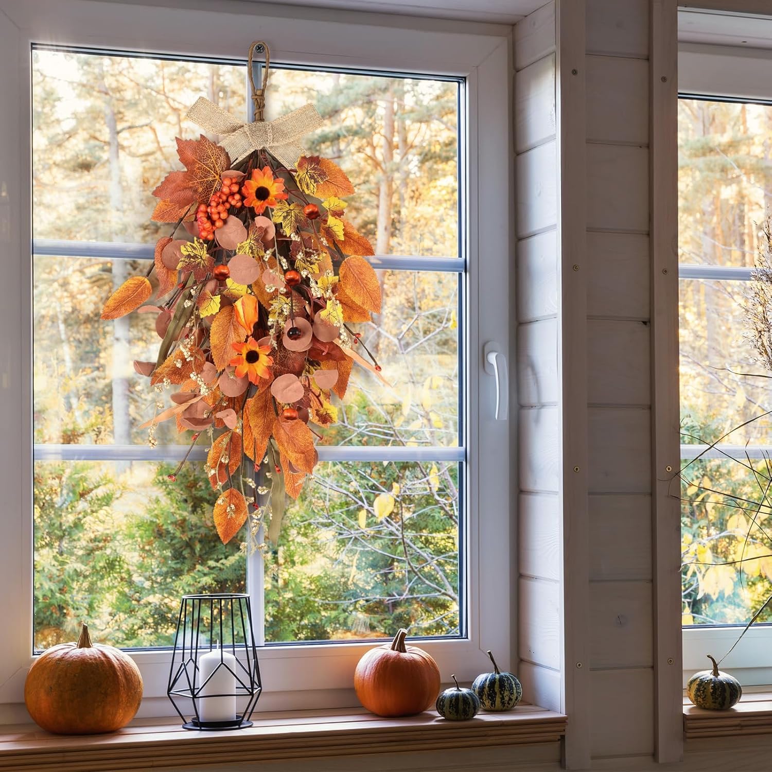 2 Pcs 24 Inch Artificial Autumn Teardrop Wreath