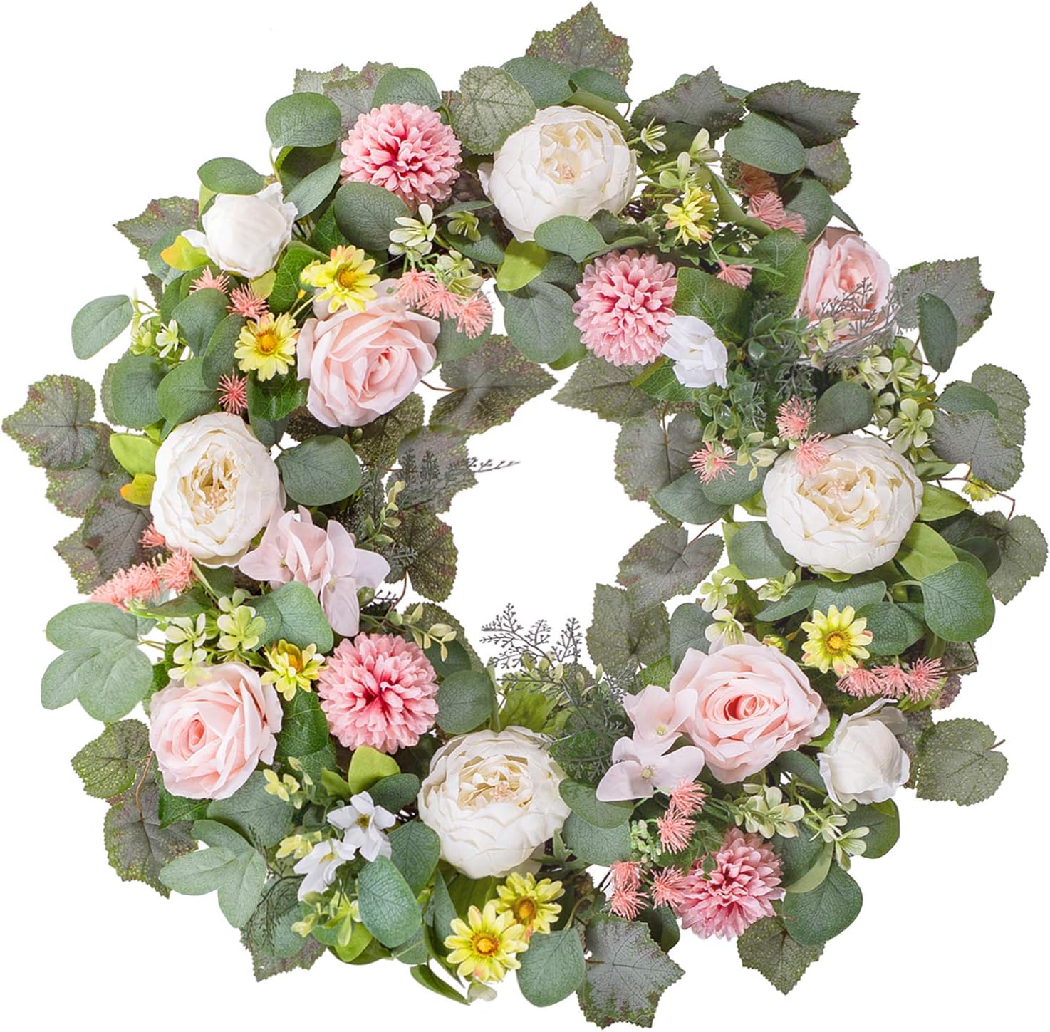 WANNA-CUL 24 Inch Spring Peony Wreath for Front Door 1