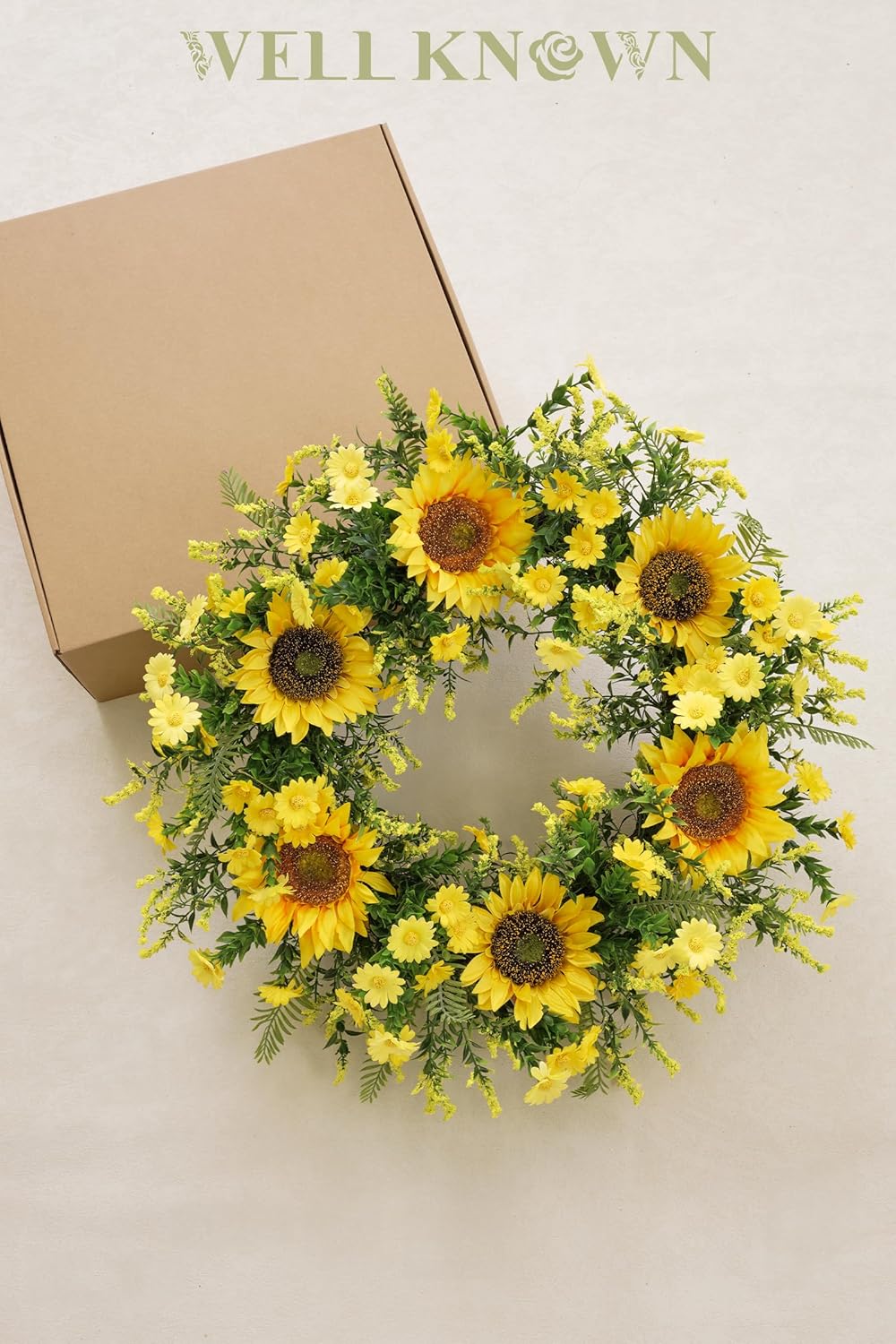 21 Inch Handmade Silk Sunflower Wreath for Front Door