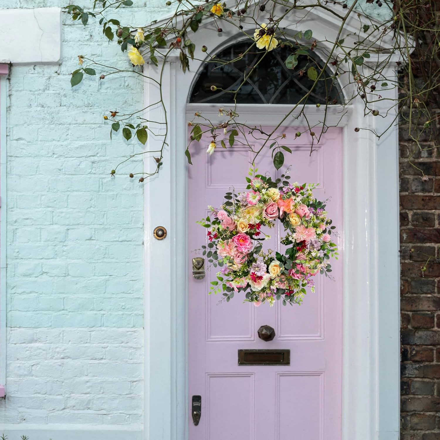 24 Inch Artificial Flower Wreath for Front Door