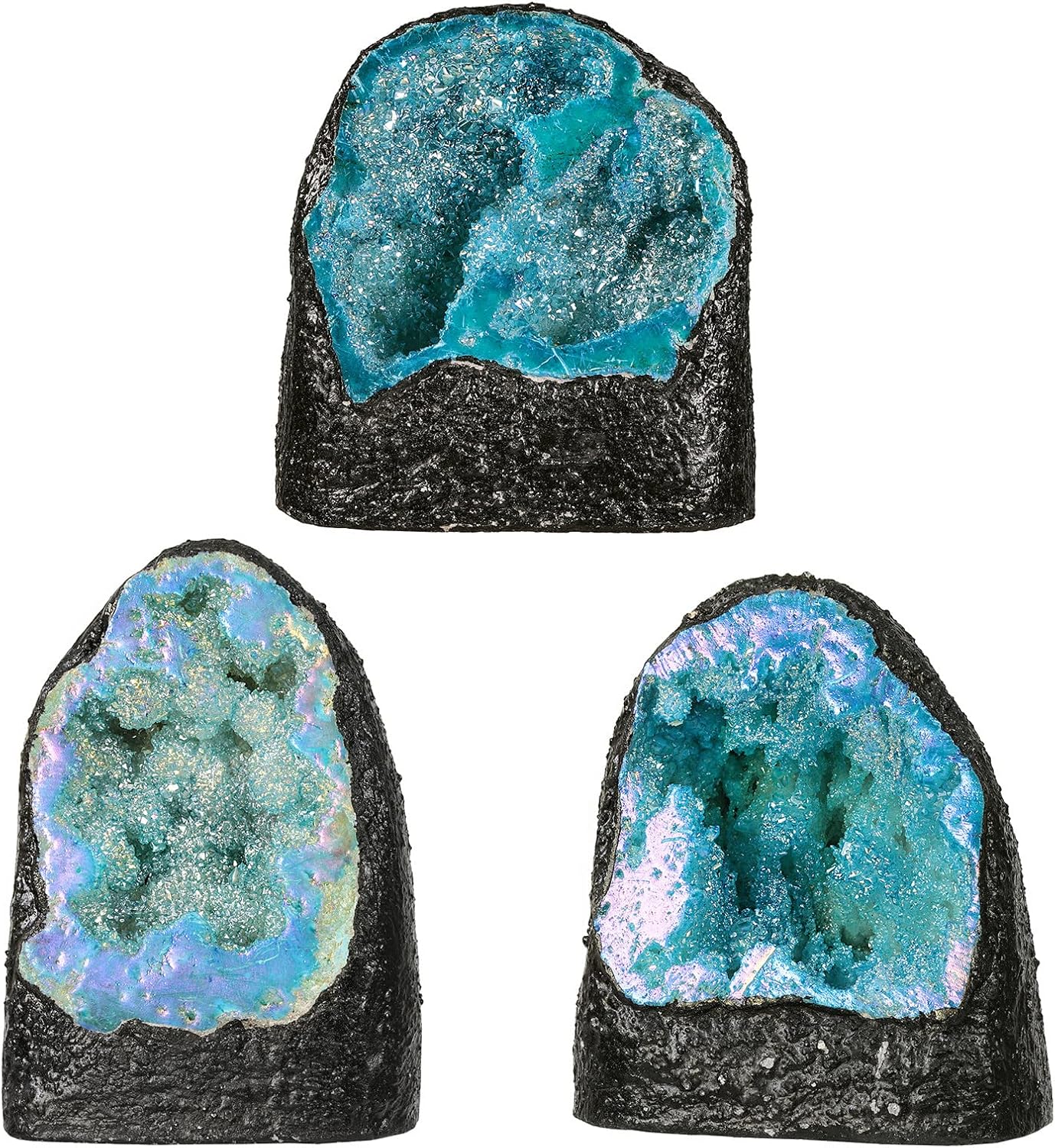 Rockcloud Blue Titanium Coated Crystal Geode for Home Office Decoration