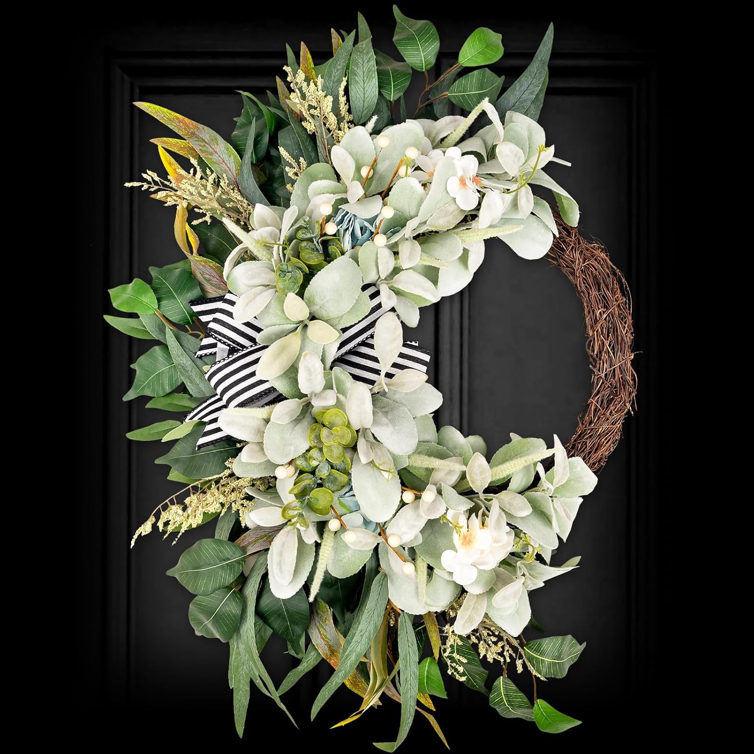 Artificial Lambs Ear Wreath for Front Door