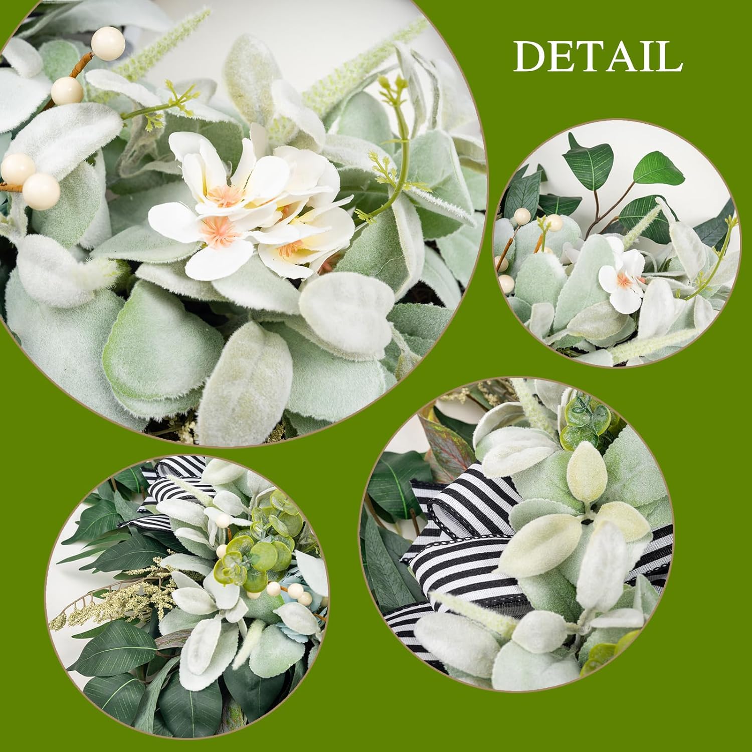 Artificial Lambs Ear Wreath for Front Door