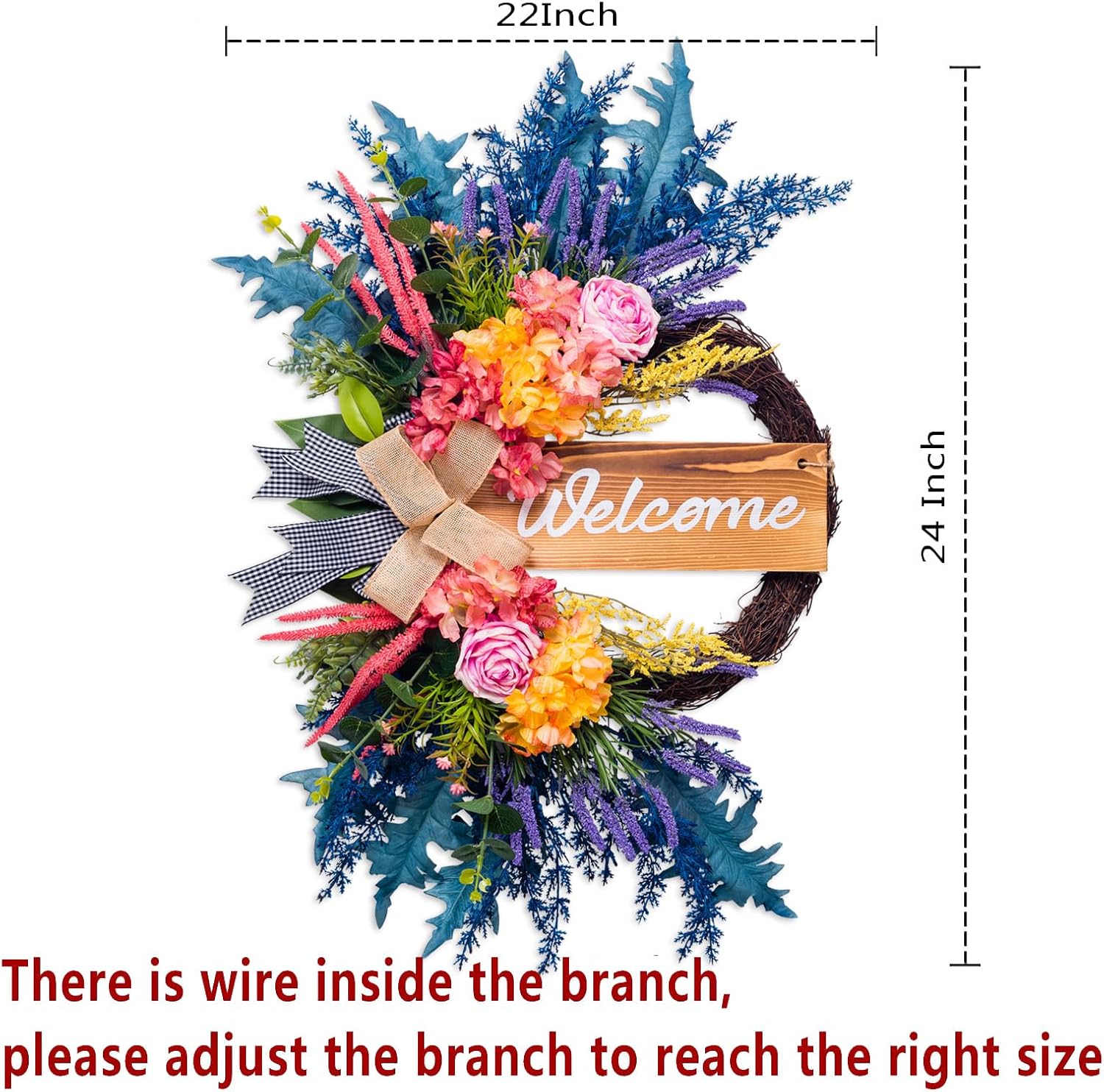 Welcome Sign Wreaths for Front Door Outside 22 Inch Artificial Farmhouse Decor