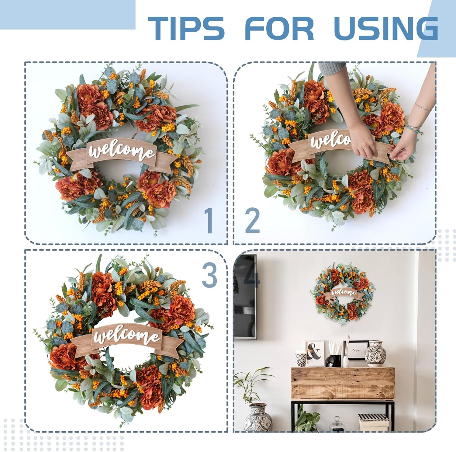 24 Inch Fall Peony Eucalyptus Wreath for Front Door