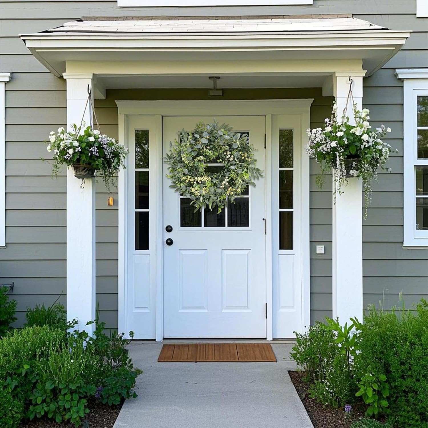 22 Inch Eucalyptus Wreath with Berries and Olive Leaves Artificial Decor