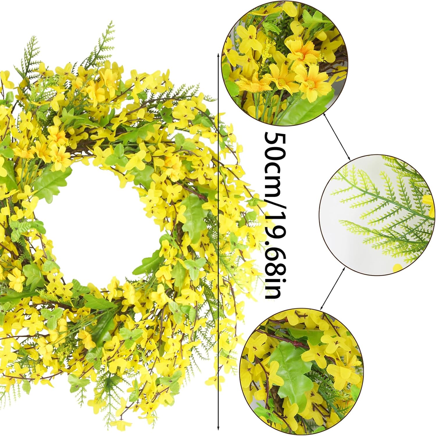 Cityes Yellow Forsythia Spring Wreath 20 Inches Artificial Floral Wreath for Front Door Decor