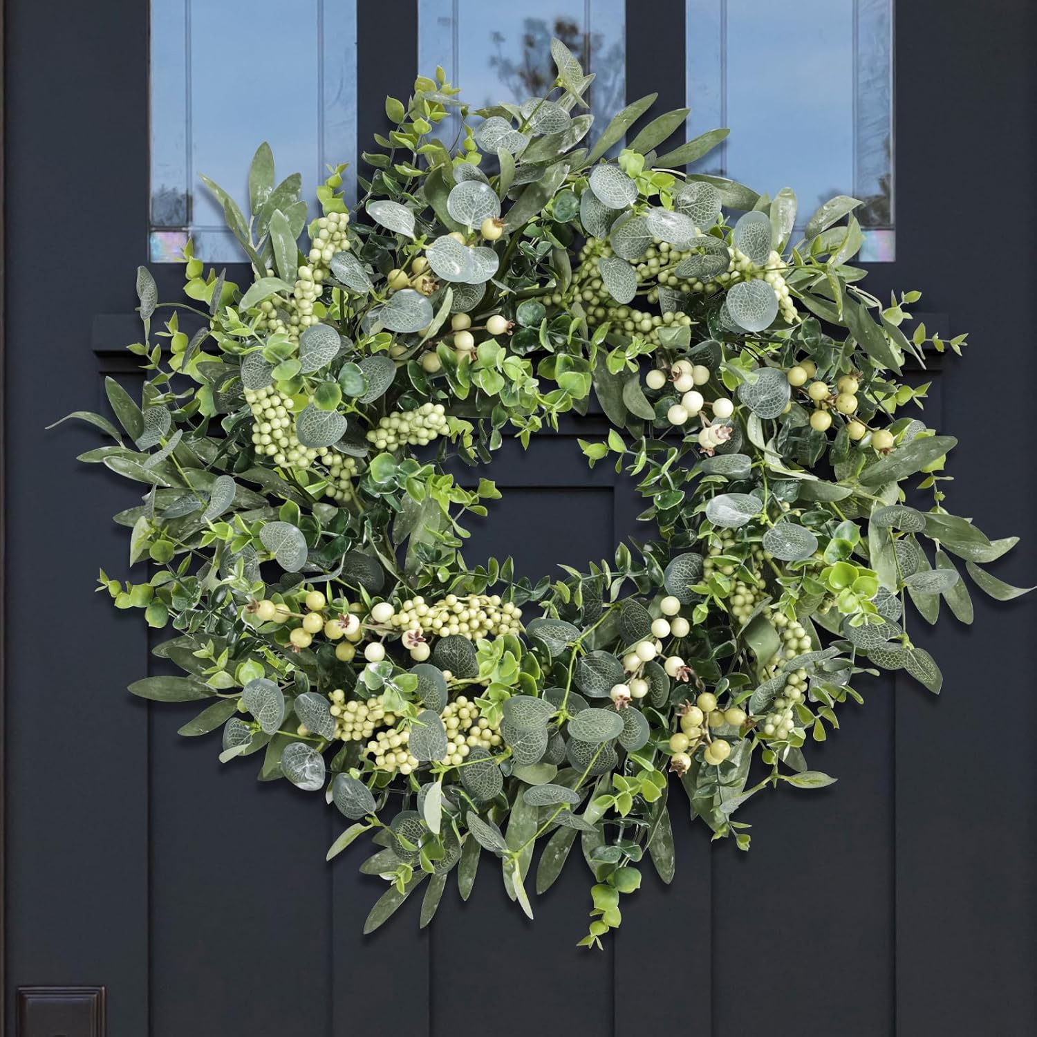 22 Inch Eucalyptus Wreath with Berries and Olive Leaves Artificial Decor