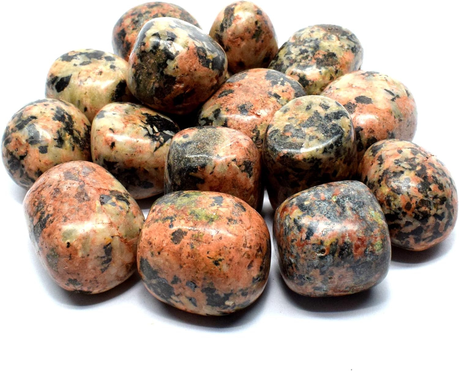Orange Orthoclase With Black Tourmaline Tumbled Stones 5PCS