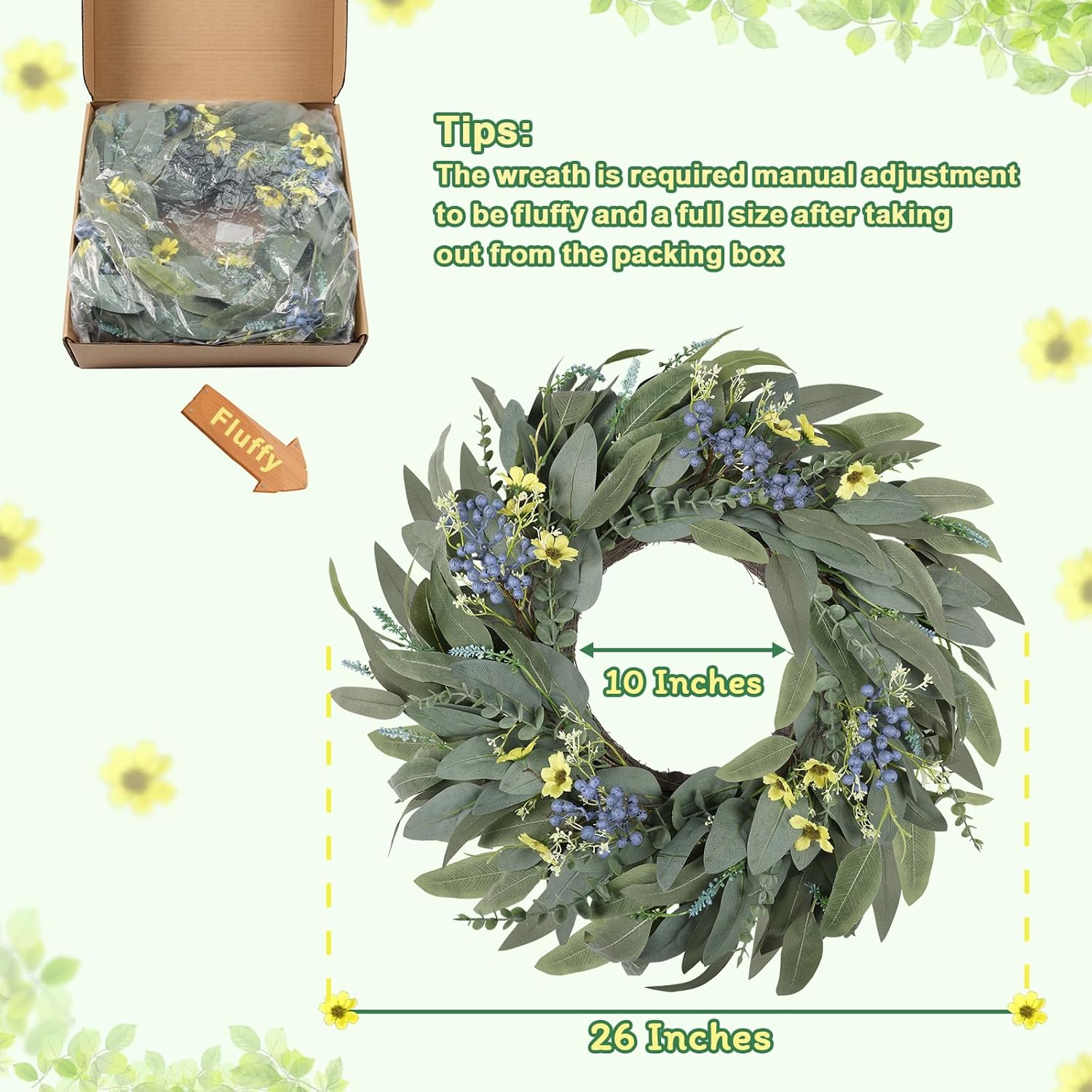 26 Inches Large Eucalyptus Spring Wreath for Front Door