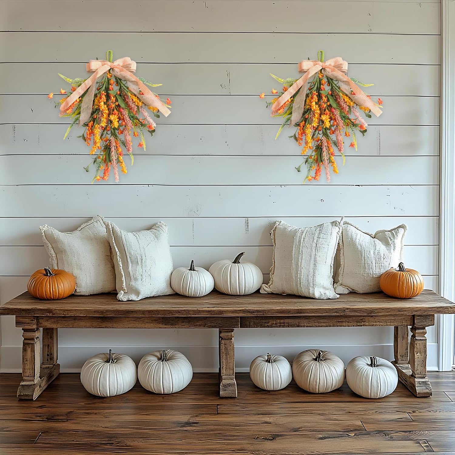 Set of 2 Fall Swags with Artificial Flowers and Berries