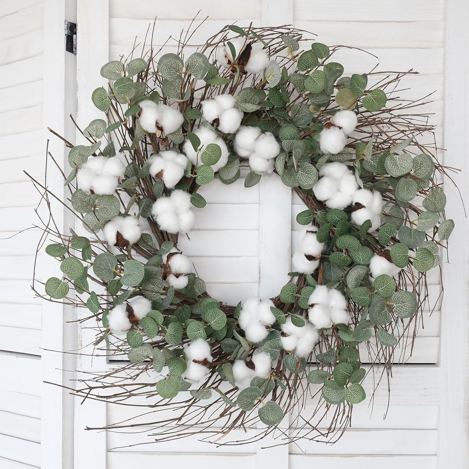 Idyllic Eucalyptus and Cotton Wreath for Front Door