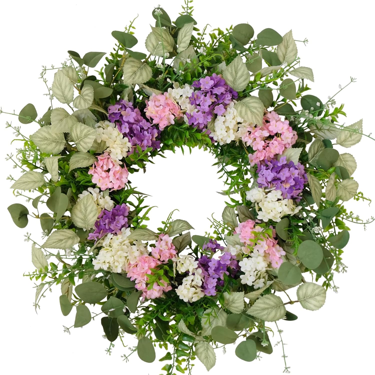 CIR OASES 22 Inches Artificial Hydrangea Wreath with Eucalyptus Leaves