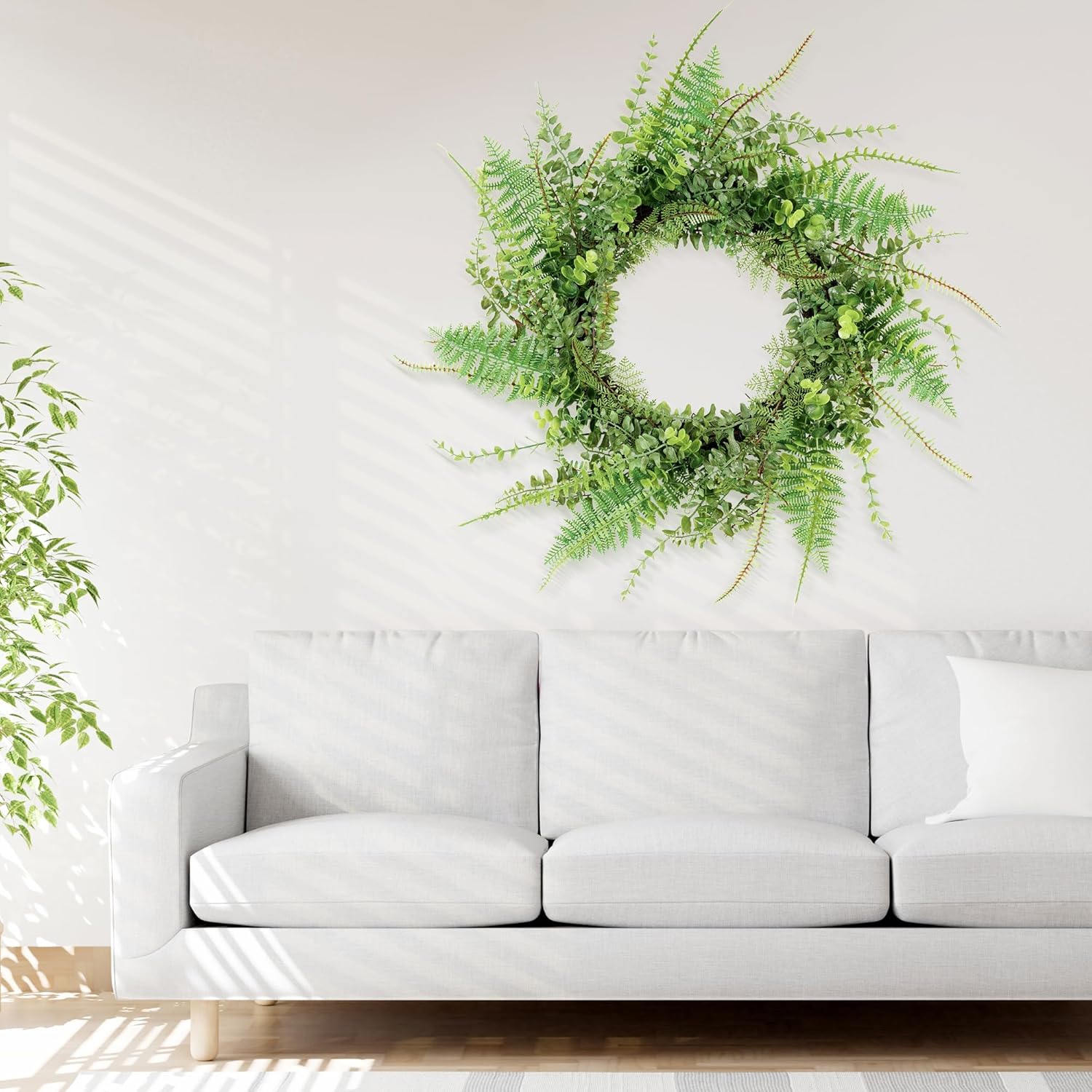 26 Inch Handmade Green Fern Wreath for Front Door Decoration