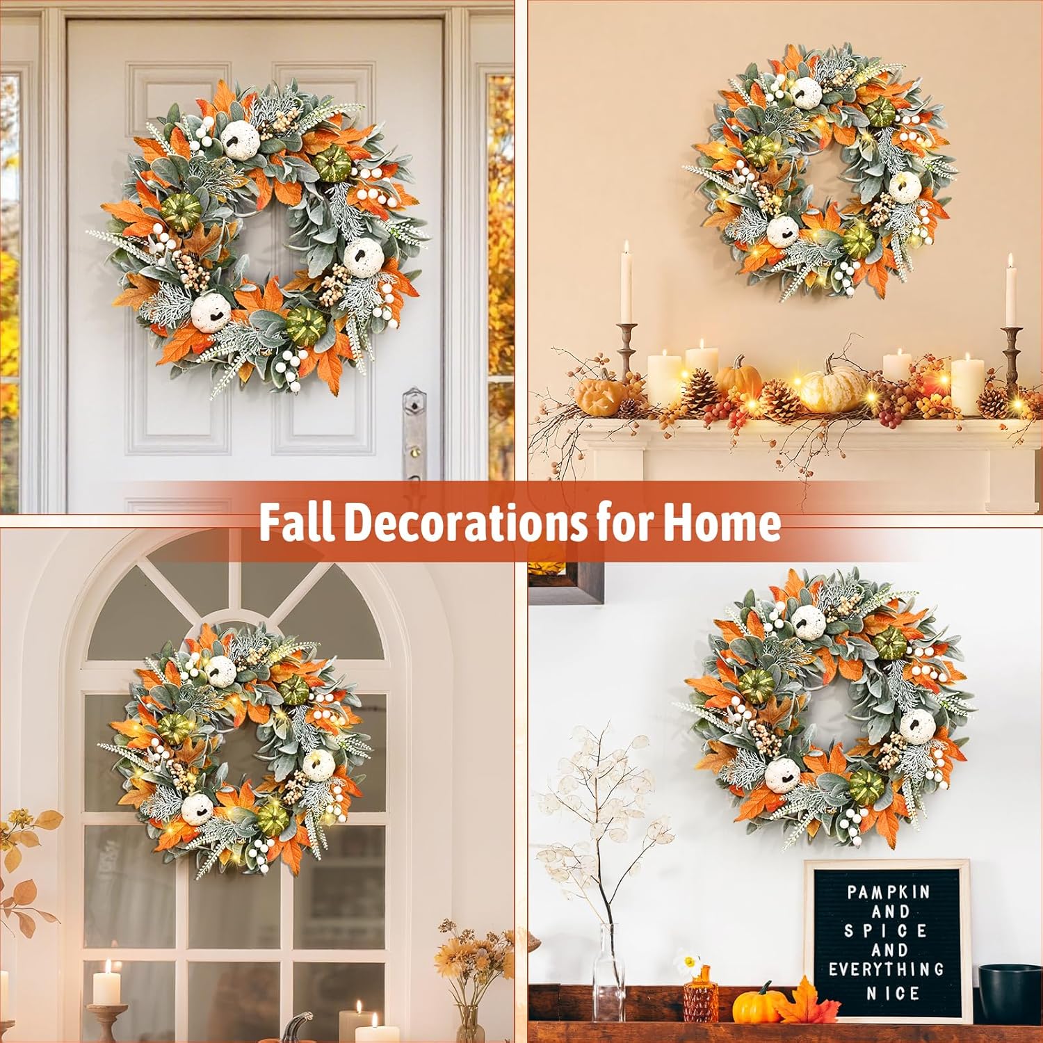 Stunning 22 Inch Fall Wreath for Front Door