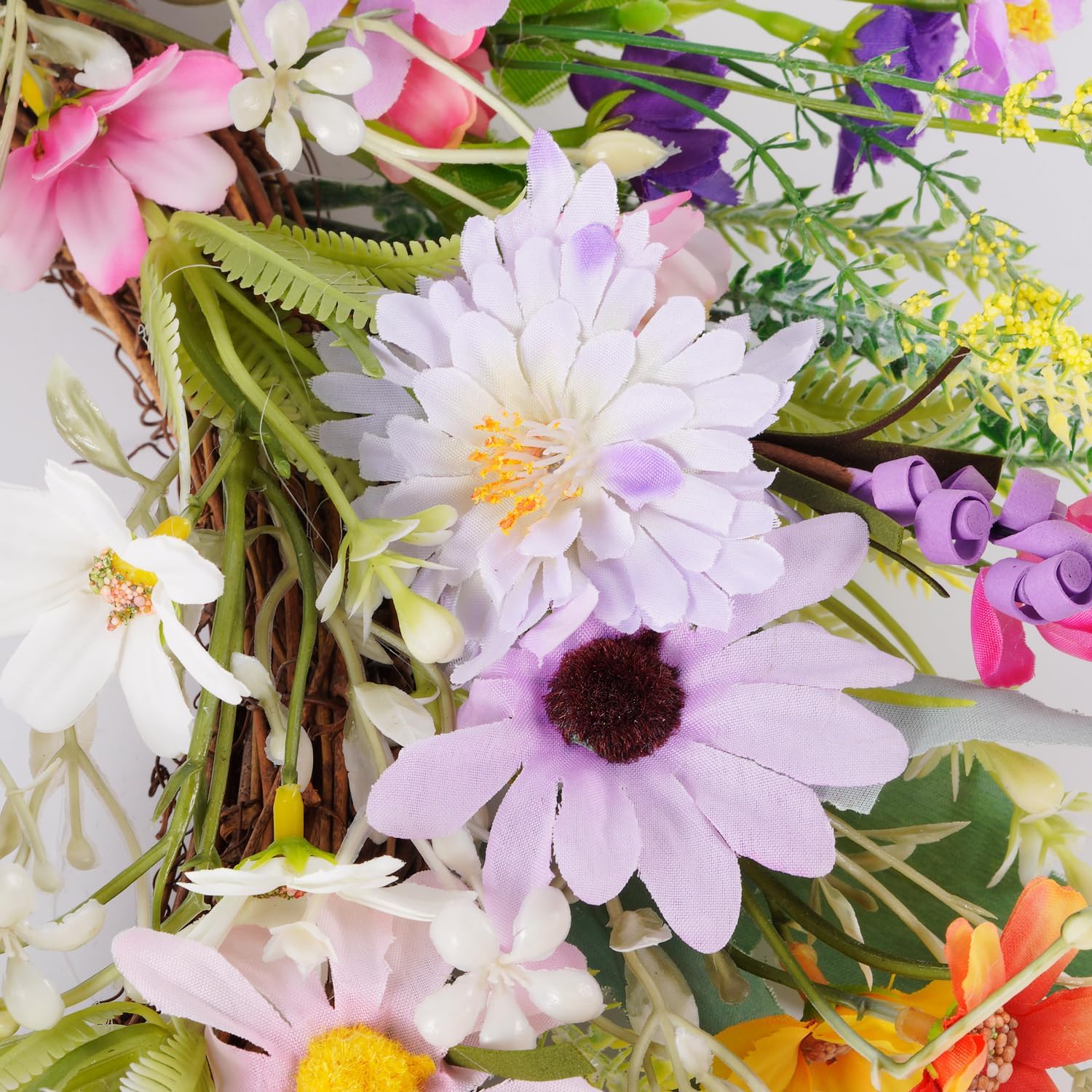 20 Inch Purple Wildflower Summer Wreath for Front Door