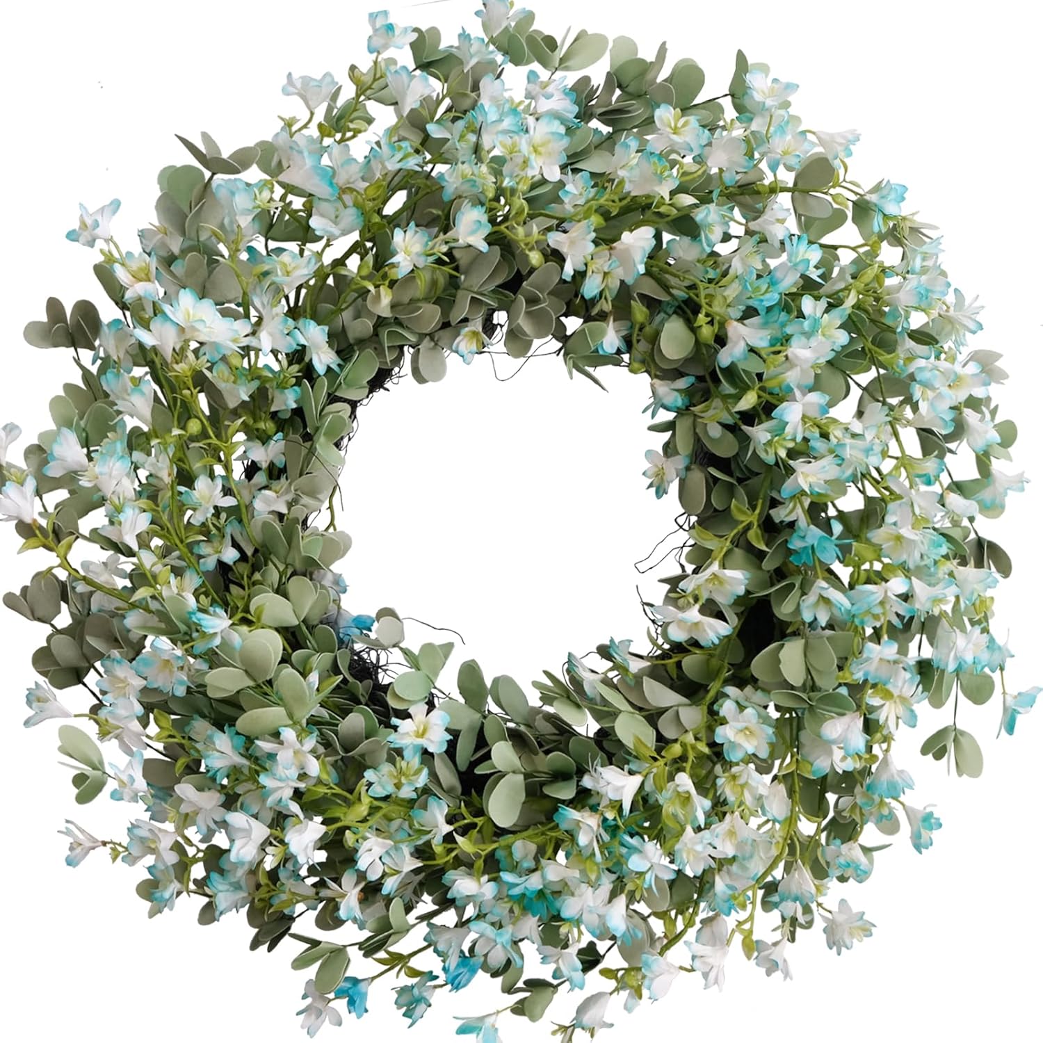 Summer 24-Inch Wreath Blue Flower Front Door Decoration