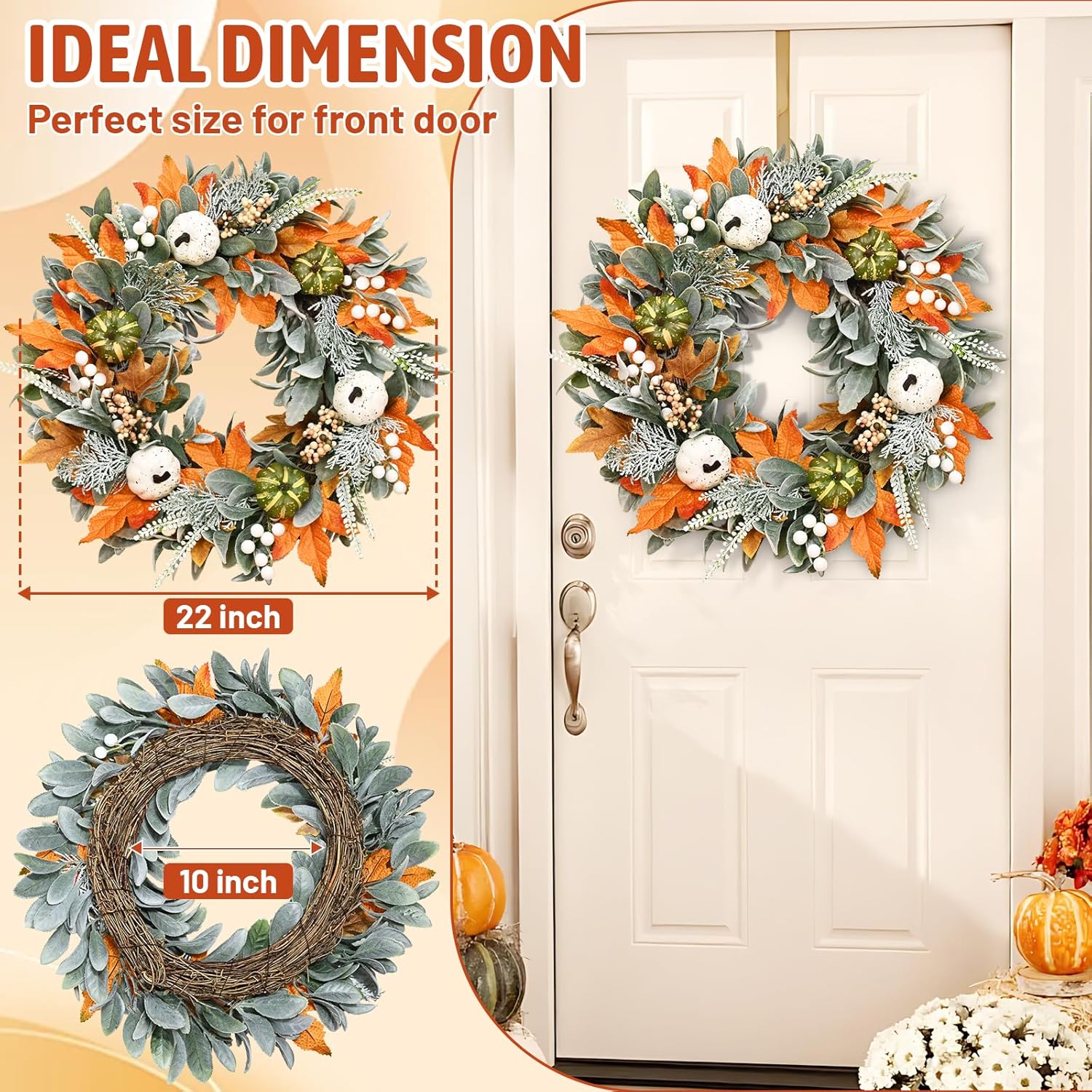 Stunning 22 Inch Fall Wreath for Front Door