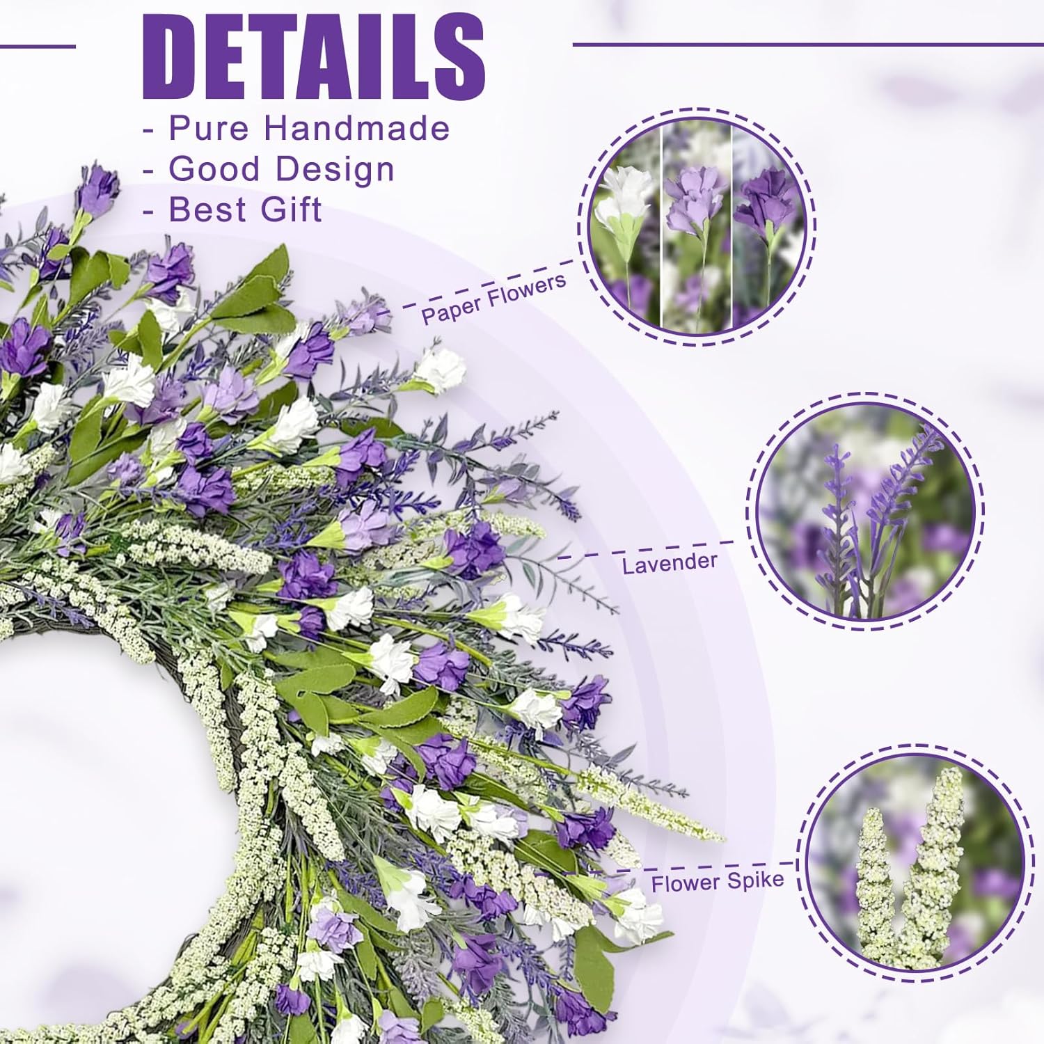 Artgar 26 Inch Lavender Wreath for Front Door