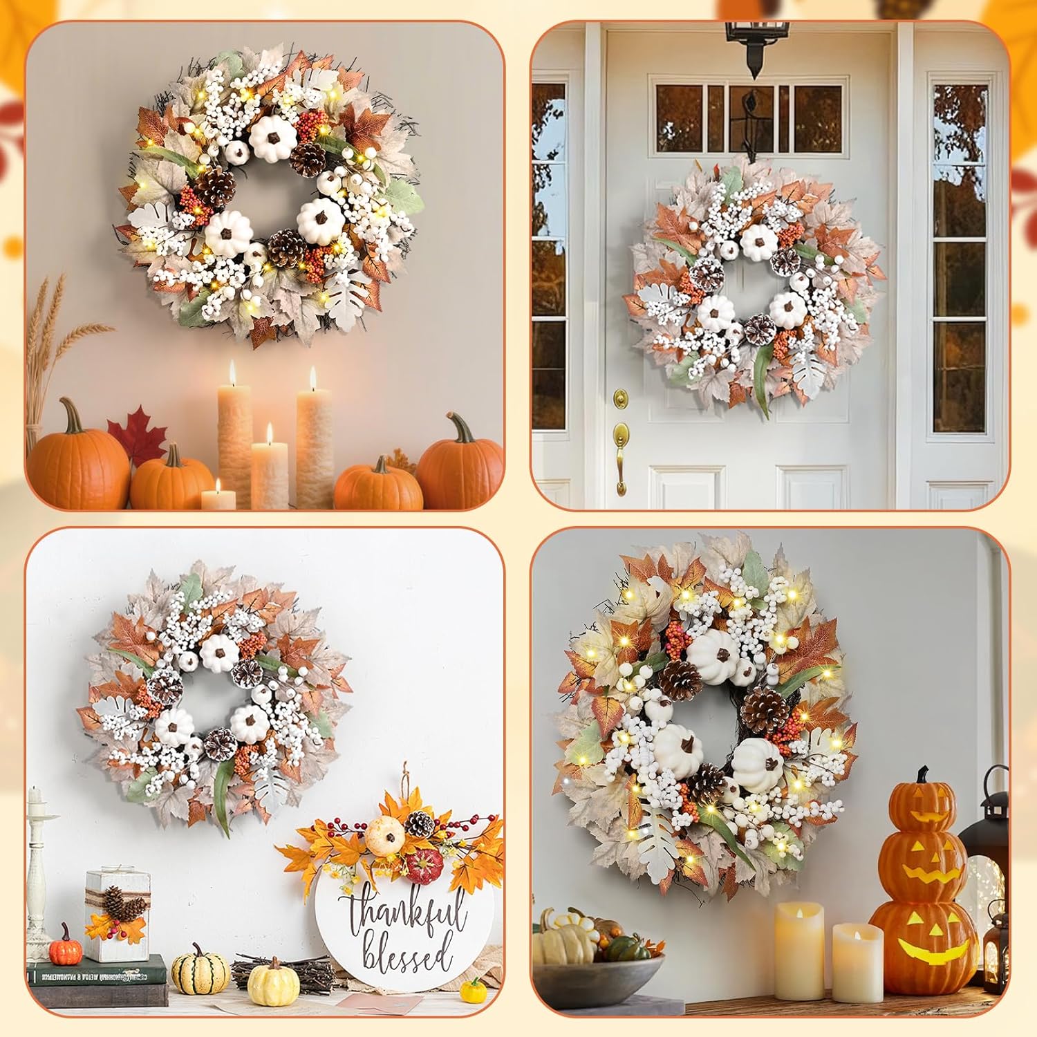 Fall Decorations for Home 20 Inch Wreath with Lights