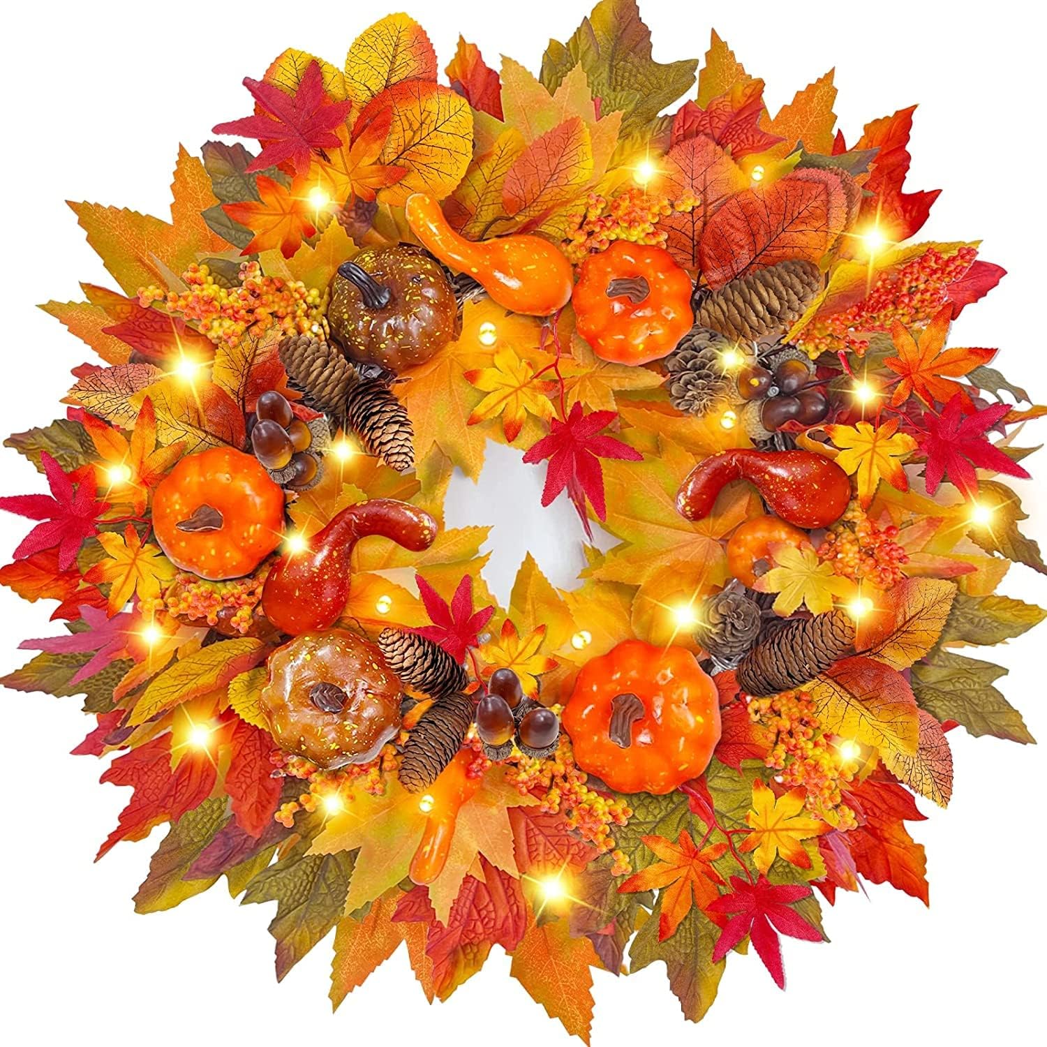 20 Inch Fall Wreath with 20 LED Lights