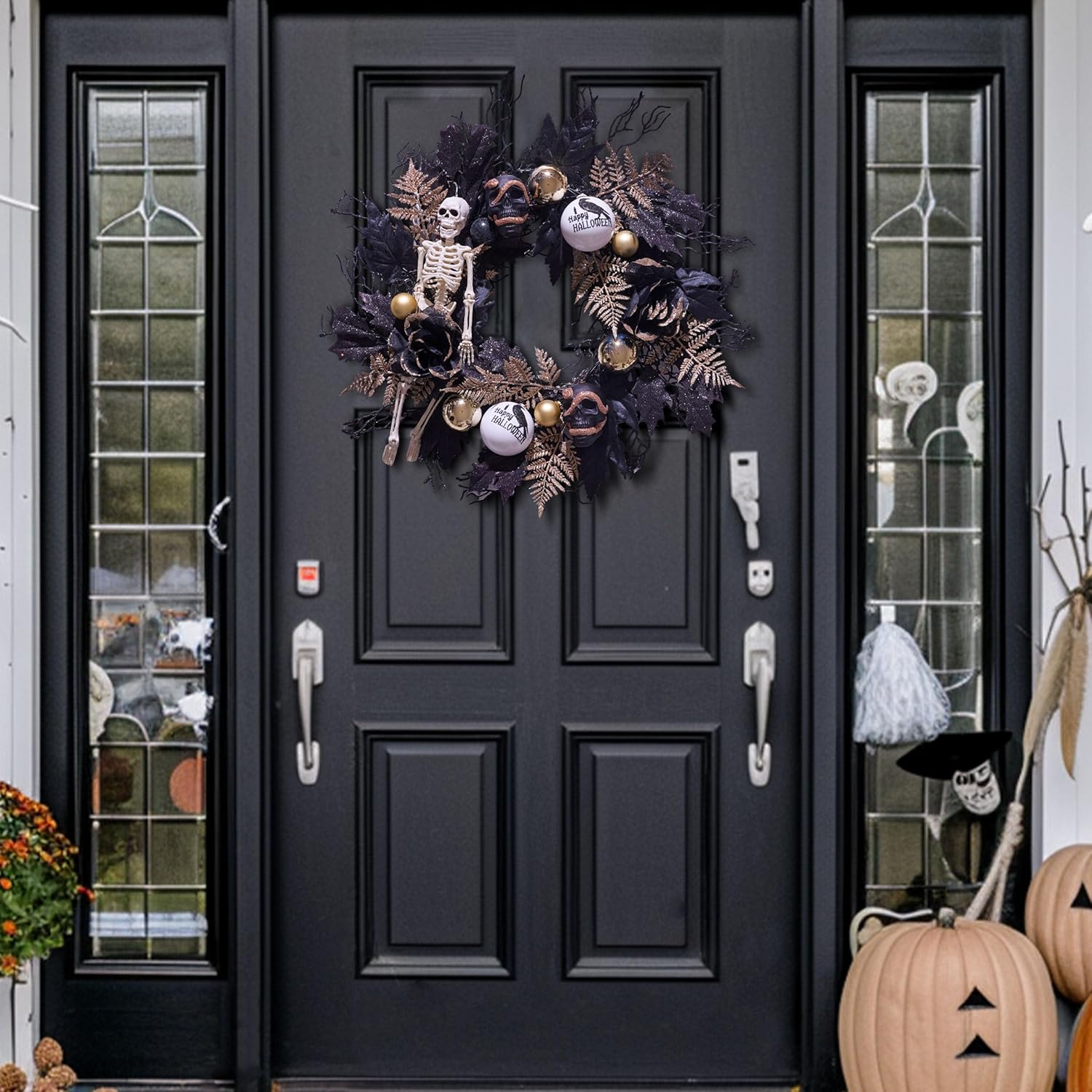 Collapsible Halloween Door Wreath with LED Lights