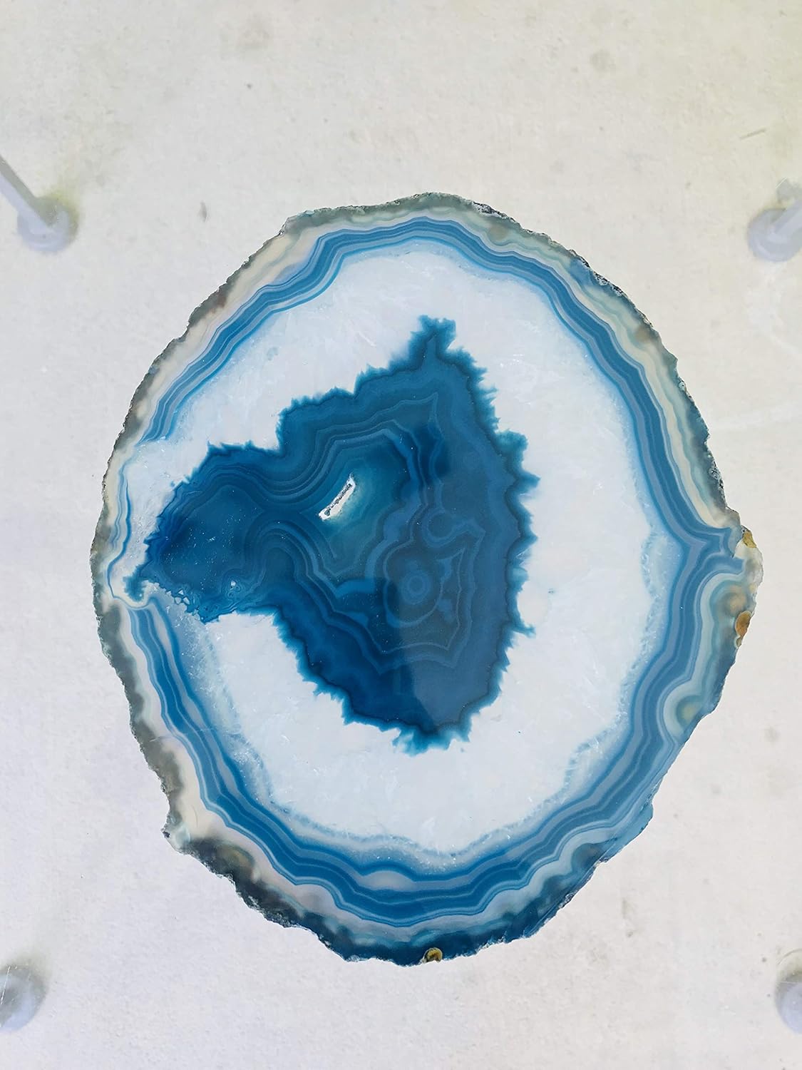 Brazilian Agate Geode Slice 8-10 Inch Teal with Hanging Display Hardware